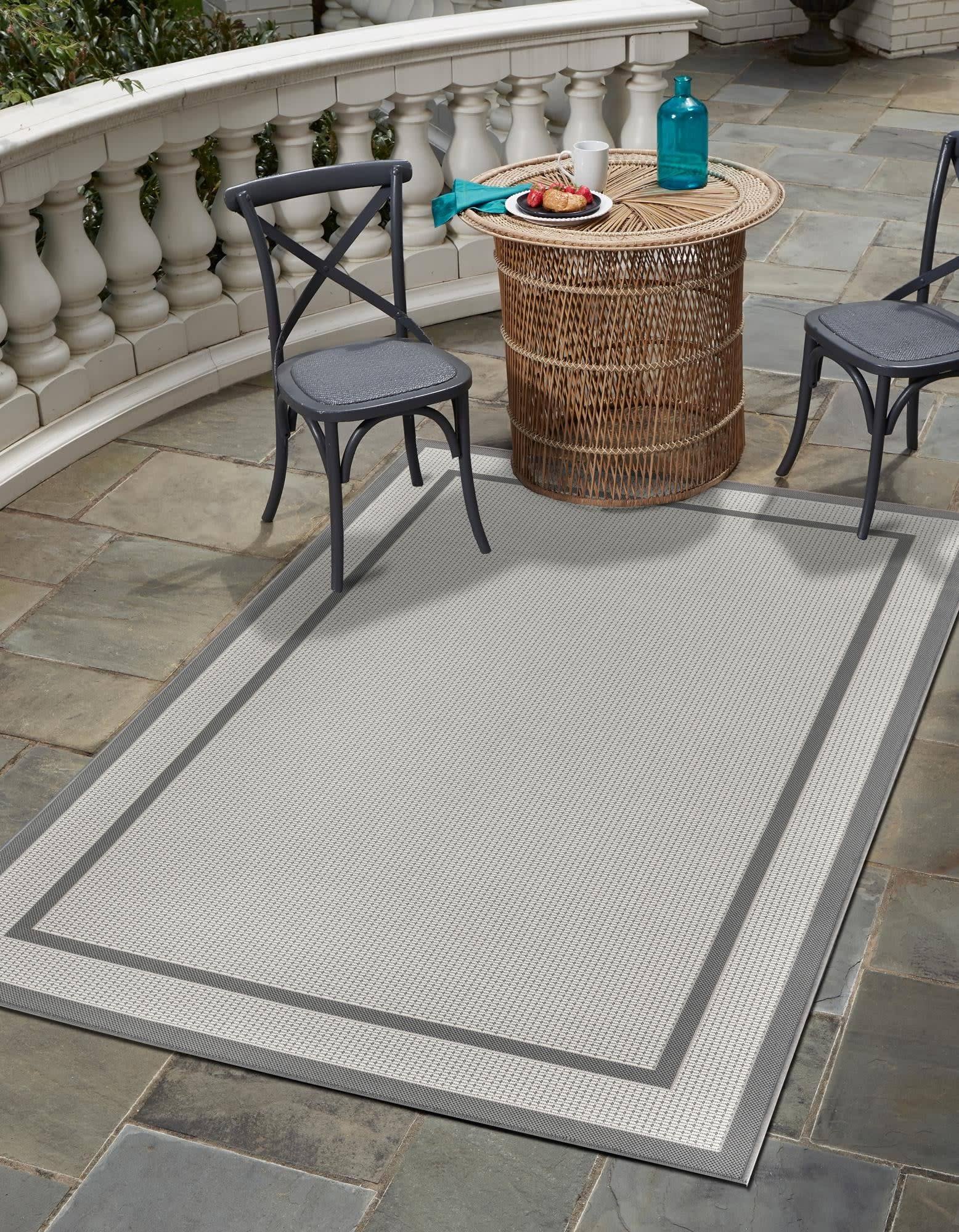 Unique Loom Border Outdoor Area Rug - 7' x 10' Gray