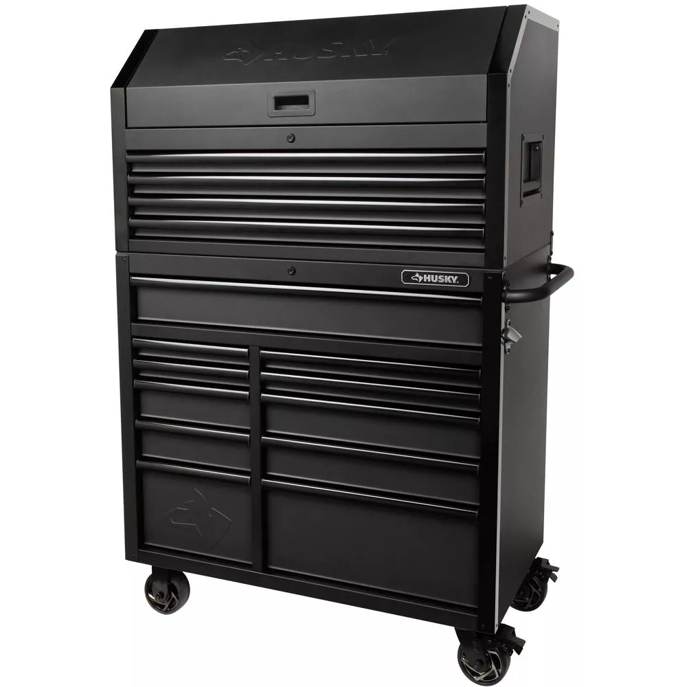 Coffre à outils et armoire combinés, usage professionnel, 15 tiroirs, noir mat, 104 cm L x 55 cm P