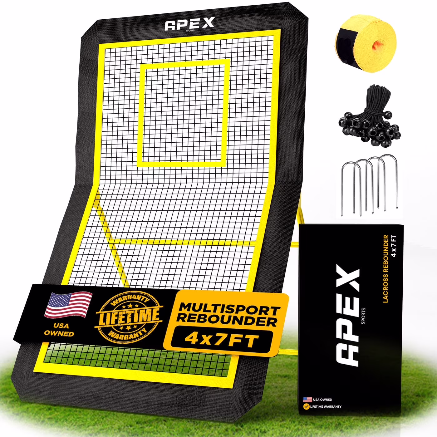 Professional Lacrosse Rebounder Volleyball Rebounder (4x7 Feet) Adjustable 5 Angles, Soccer and Baseball Rebounder Practice Net with Precision Target Strip, Sturdy Frame