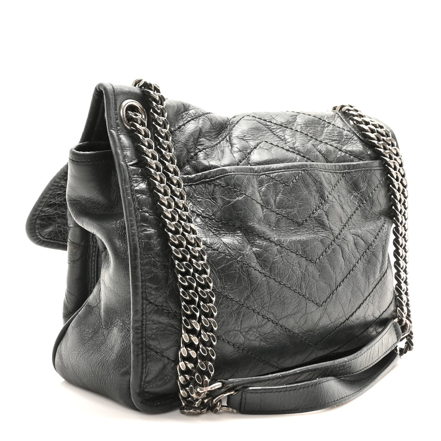 Crinkled Calfskin Matelasse Monogram Medium Niki Chain Satchel Storm