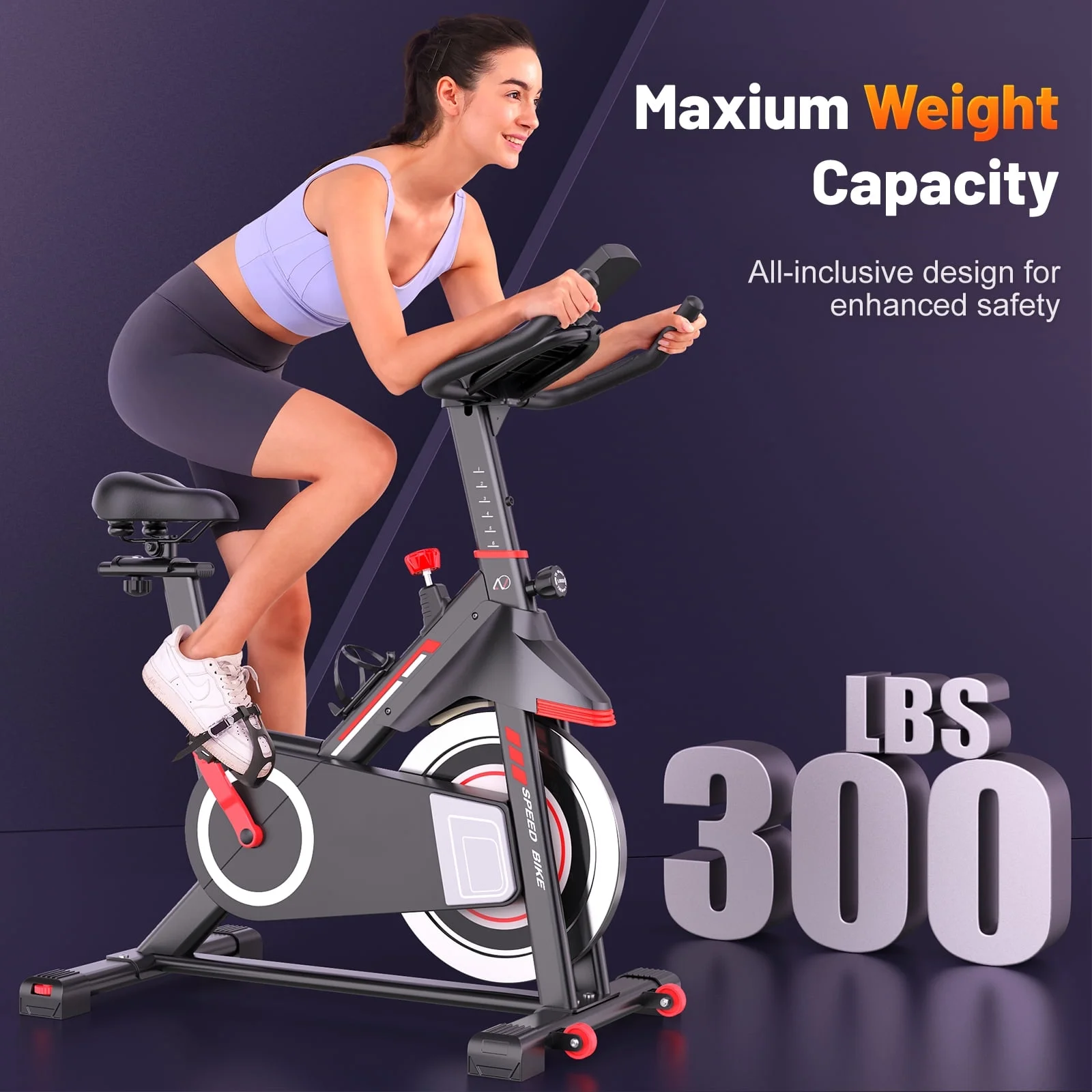 Exercise Bike for Home,Heavy Duty Indoor Stationary Bike with Comfortable Seat Cushion,300lbs Max Weight Capacity,Home Gym Cardio Workout Equipment(Black-B) - Image 6