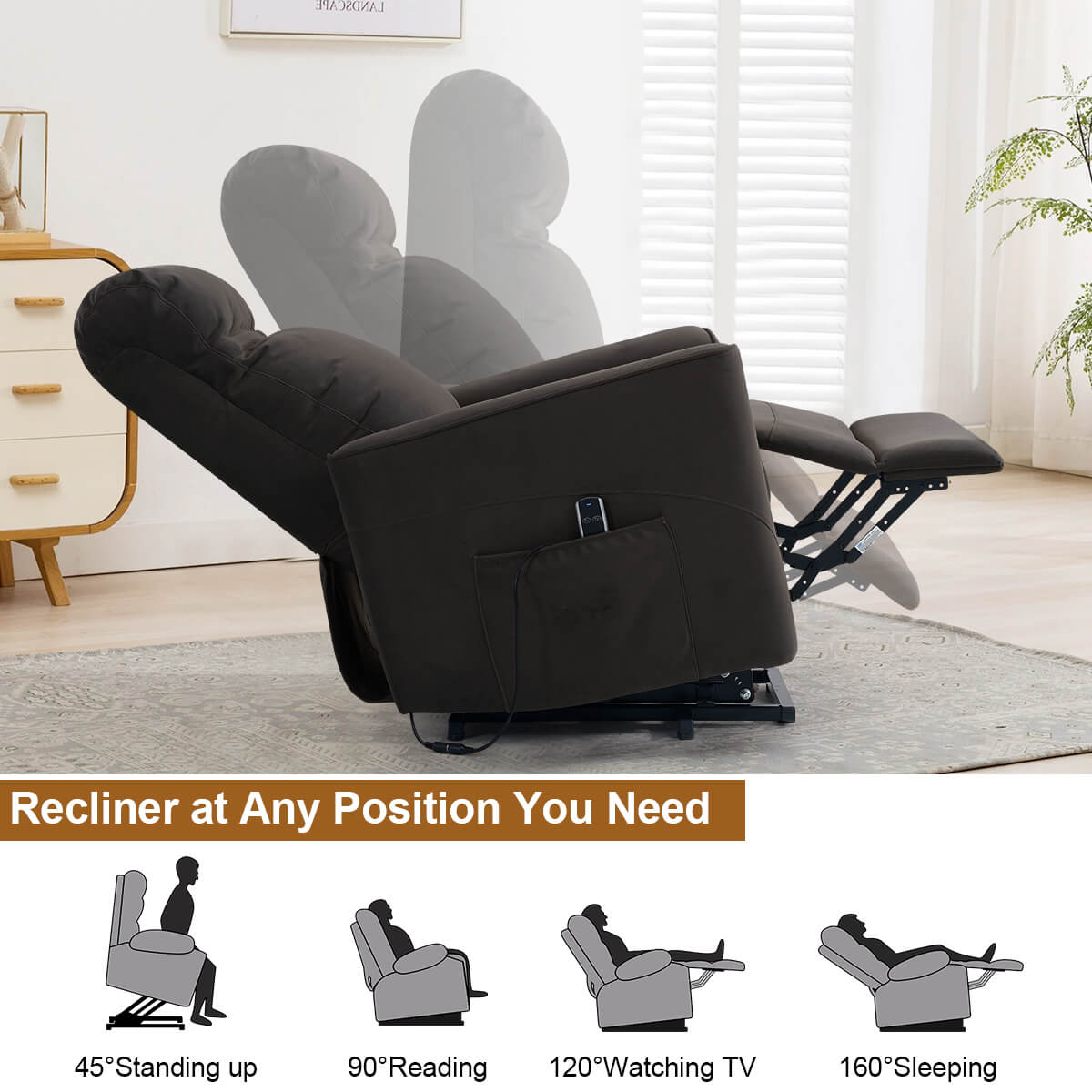 Fauteuil releveur électrique avec massage par pétrissage, en tissu