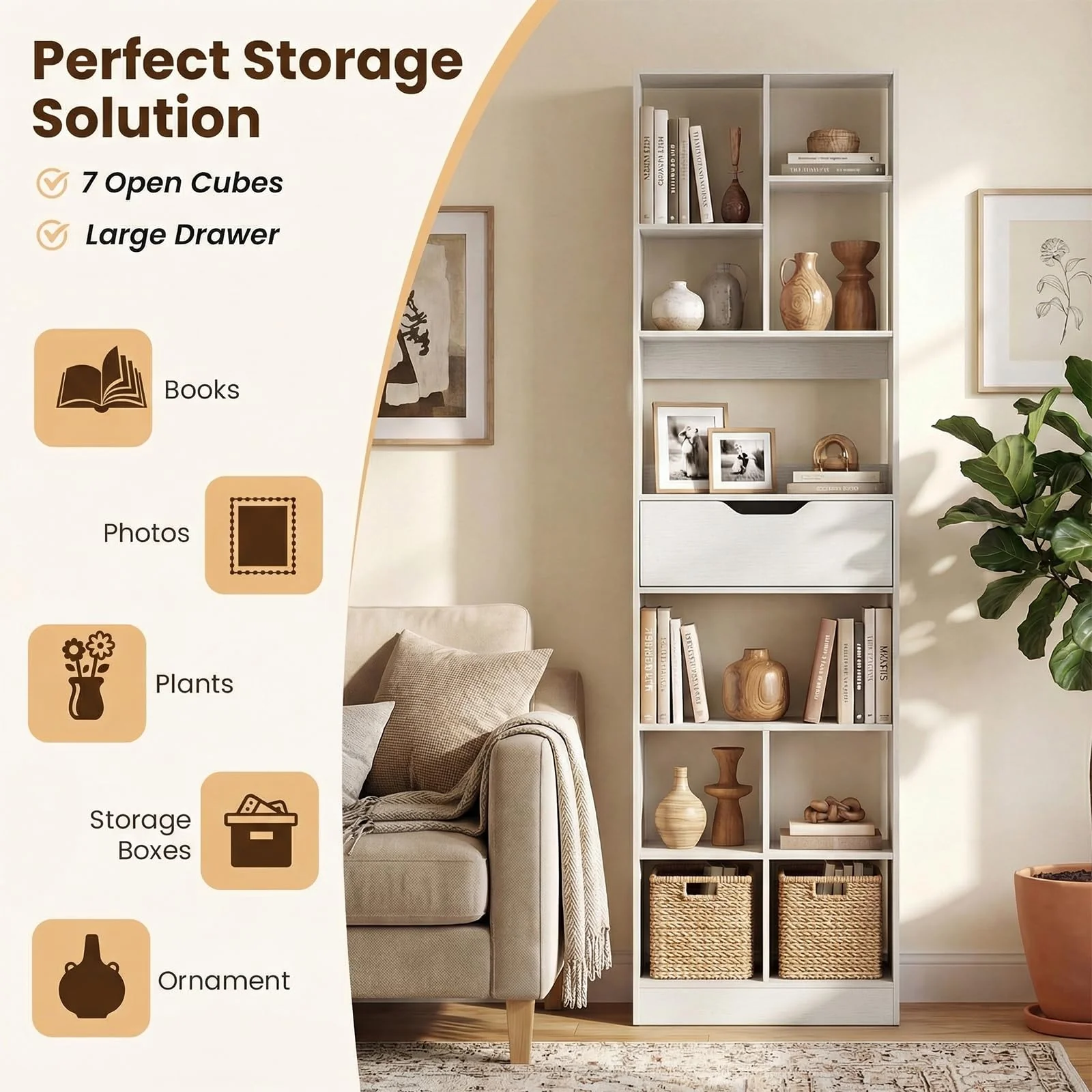 Tangkula 71” Tall Open Bookcase with Drawer(1/2)