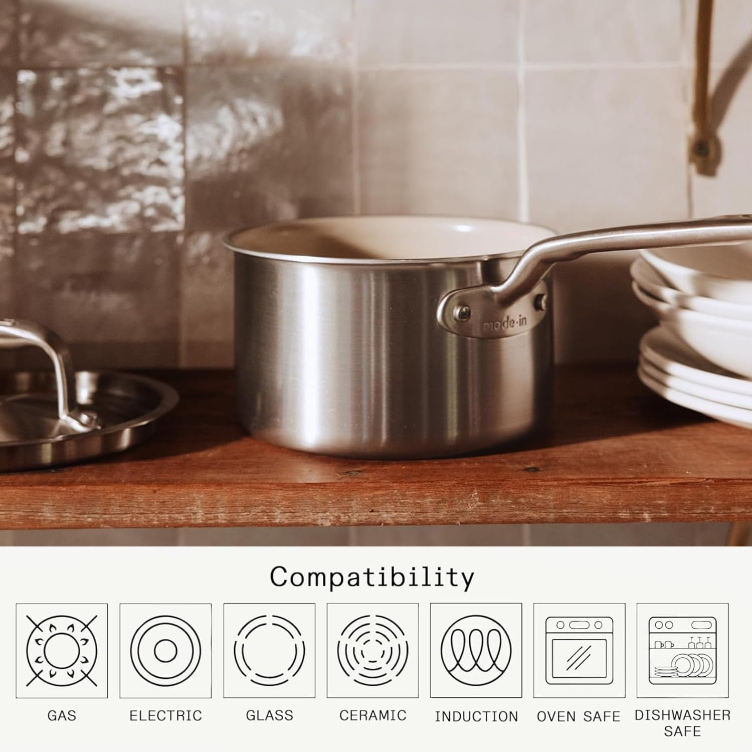 Made In Cookware | 5 Pc Ceramic Non Stick Cookware Set | 5 Ply Clad | Includes Ceramic Non Stick Frying Pan, Saucepan and Saucier with Lid | Professional Cookware