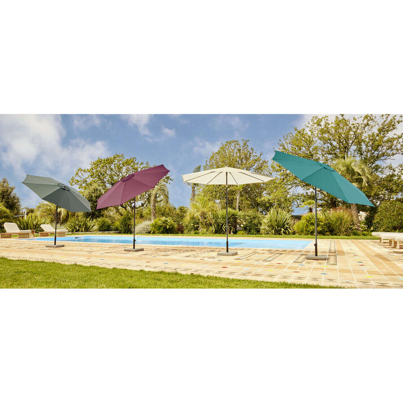 Parasol centré rond Java inclinable hauteur ajustable gris UPF50+ Ø250xH185-245cm