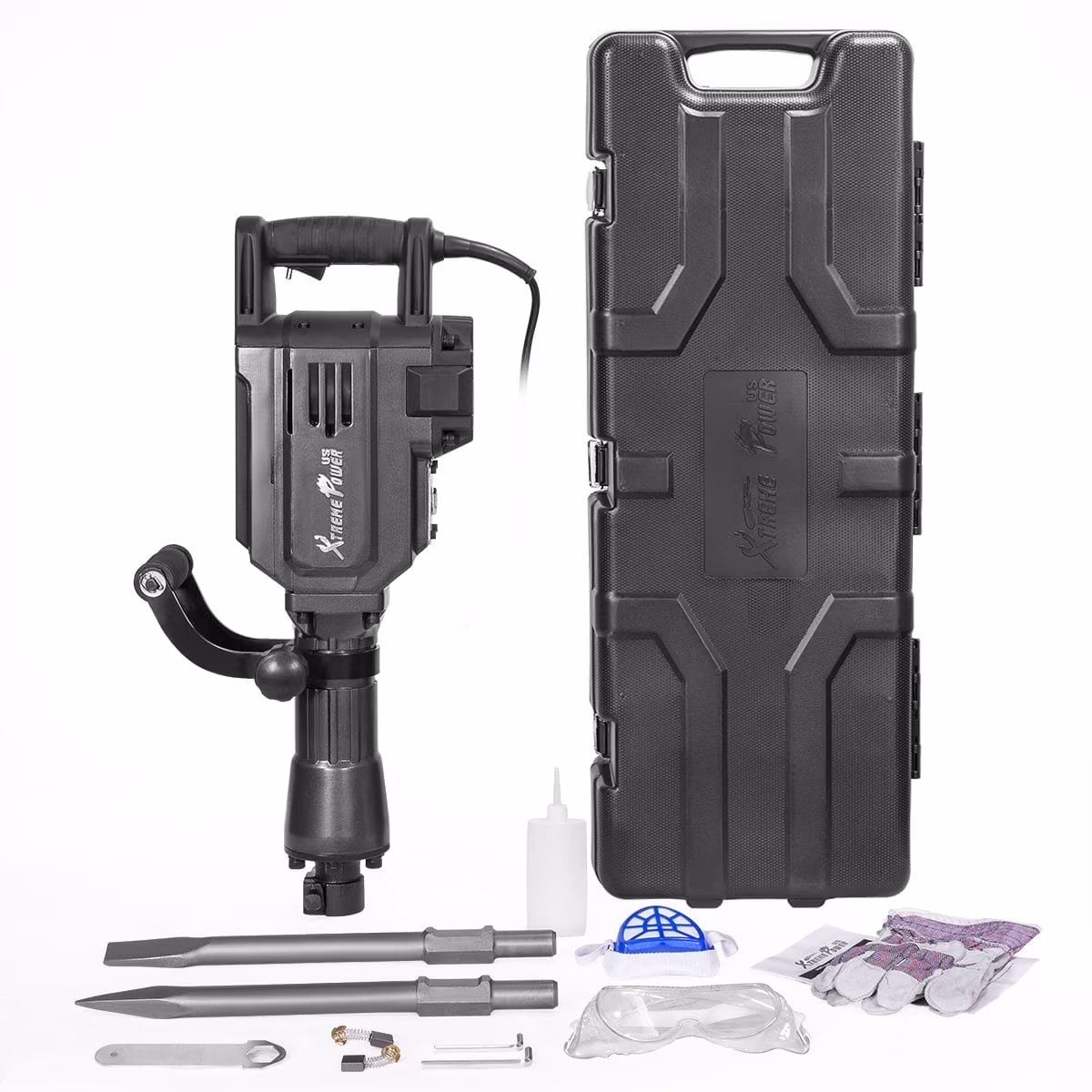 XtremepowerUS Demolition Jack Hammer Heavy Duty, 3600W Electric Jackhammer 1900BPM Power Drill Concrete Breaker Bar Point & Chisel Bits Chisel Set