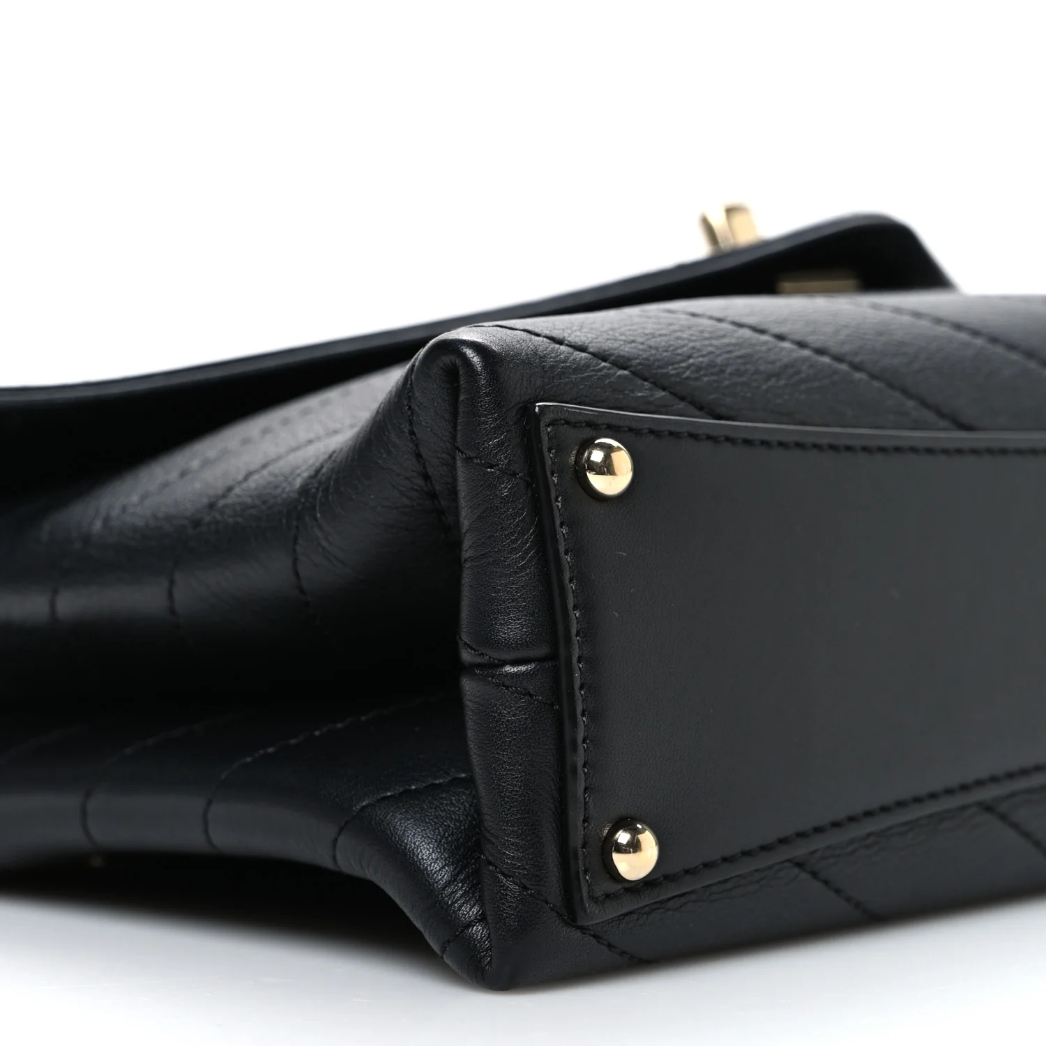 Lambskin Chevron Stitched Medium Envelope Flap Black