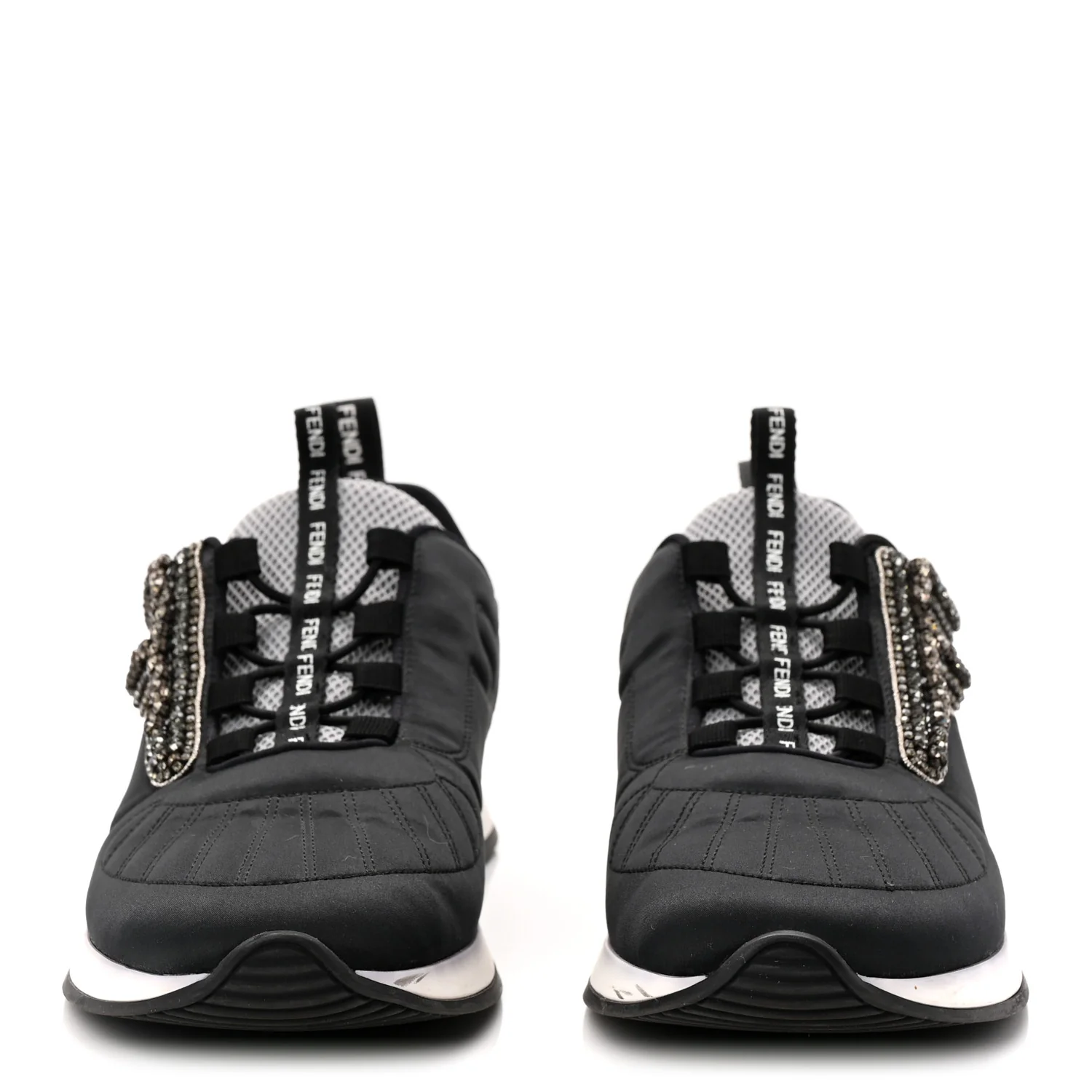 Stretch Satin Crystal Embellished FFreedom Sneakers 38 Black