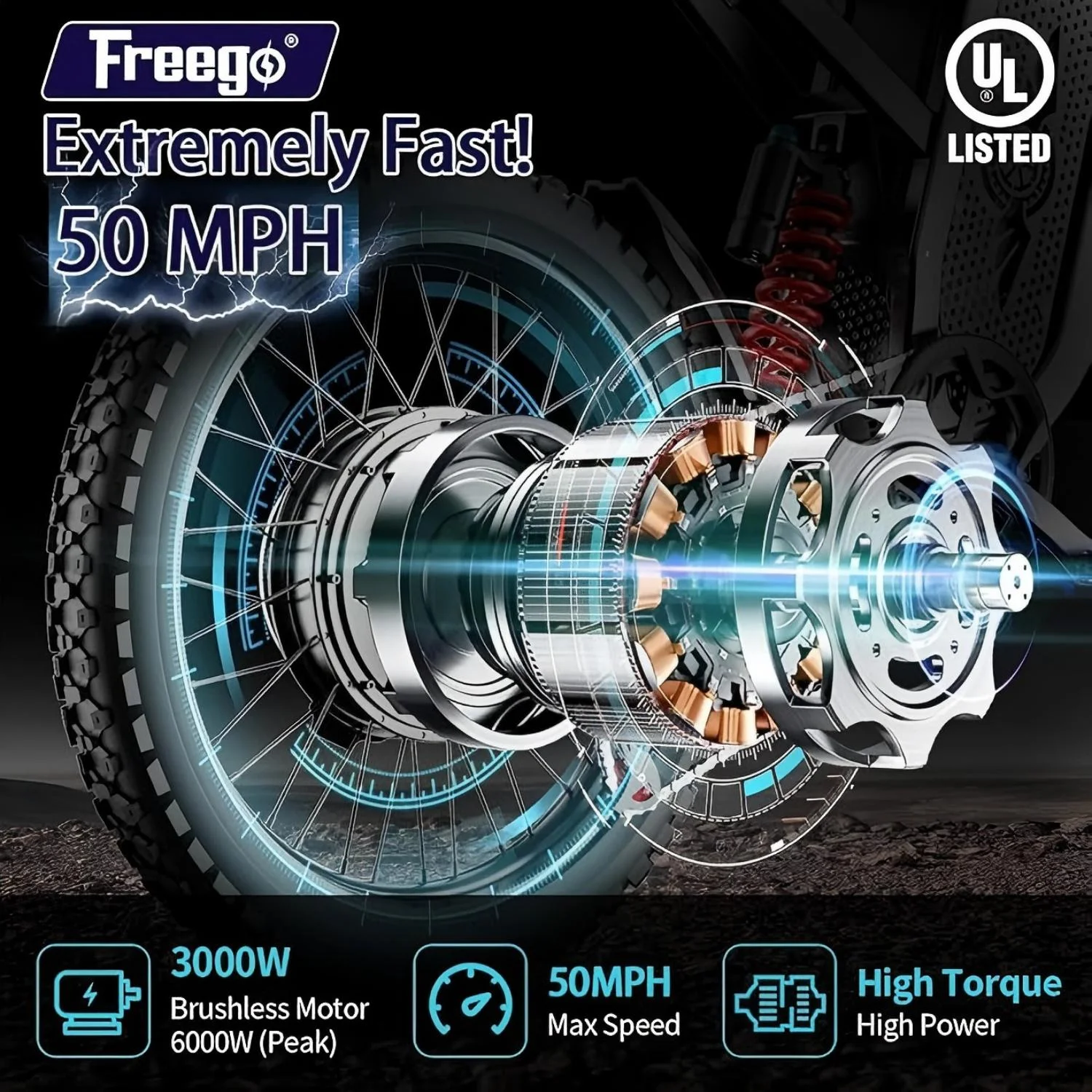 40MPH Electric Bicycle,Dual-Mode Electric Dirt Bike 3000W(Peak) Nova3 Electric Motorcycle Bike for Adults,Mid-Drive Motor, 60V/25Ah Battery,17x3.15 Tire Full Suspension Hydraulic Brake(Black) - Image 10