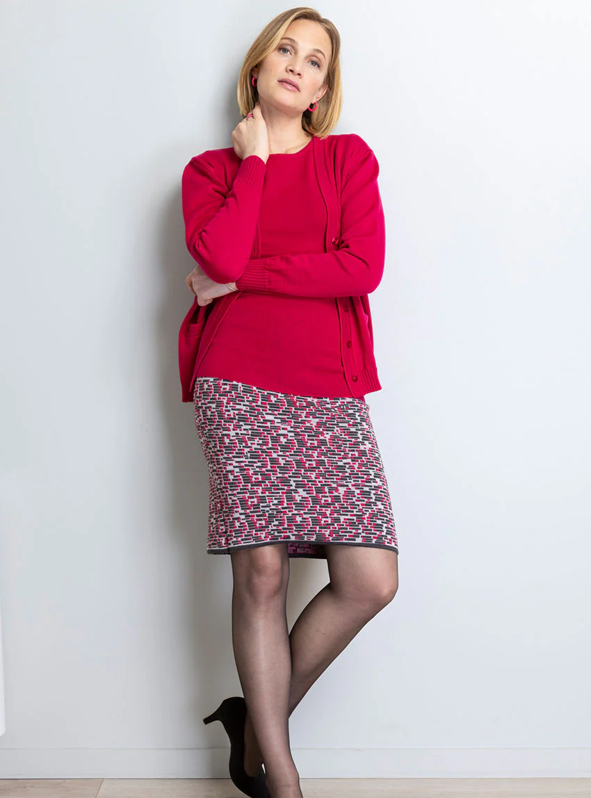 Jupe femme en laine mérinos jacquard gris