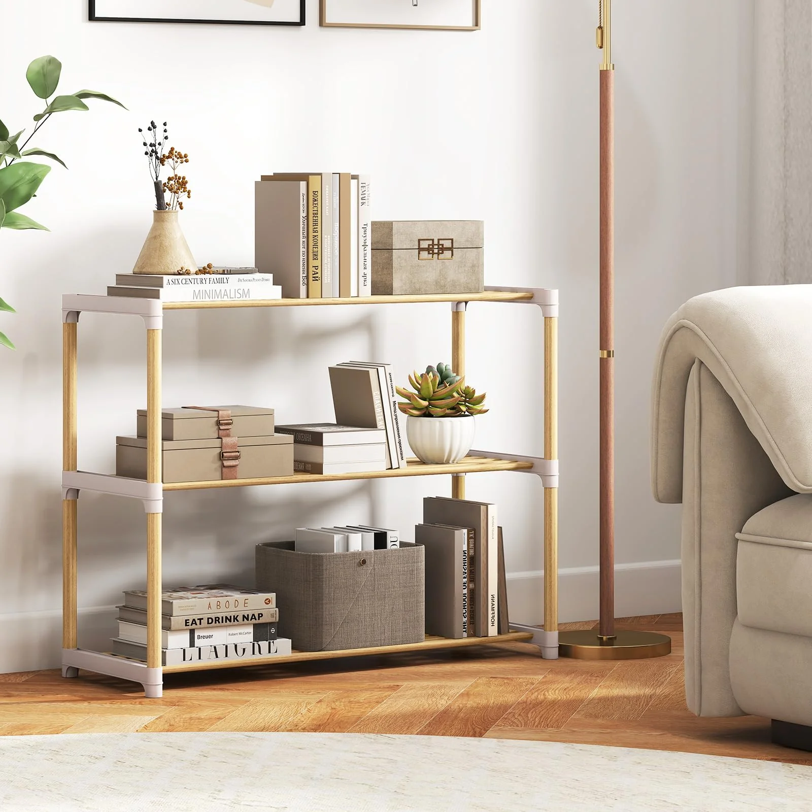 Tangkula 3-Tier Solid Wood Shoe Rack