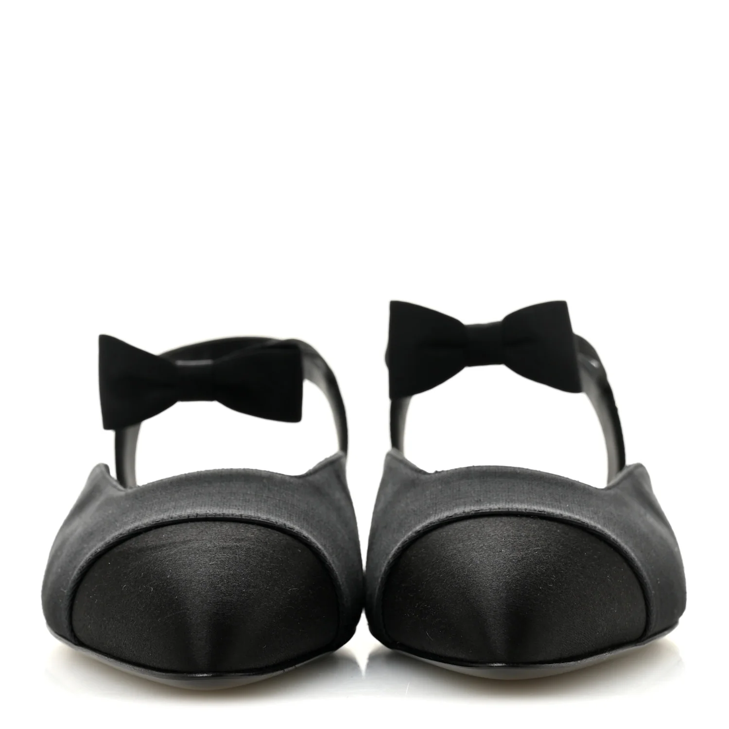 Satin Slingback Cap Toe Bow Flats 39.5 Black