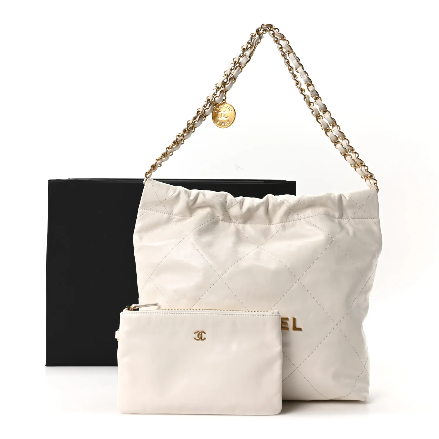 Shiny Calfskin Quilted Small Chanel 22 White