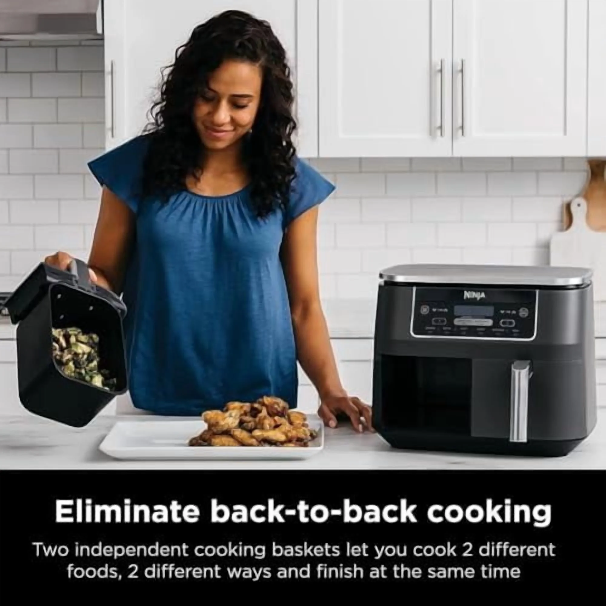 Ninja DZ201 Foodi 8 Quart 6 - in - 1 Dualzone 2 - Basket Air Fryer with 2 Independent Frying Baskets, Match Cook & Smart Finish to Roast, Broil, Dehydrate & More for Quick, Easy Meals, Grey