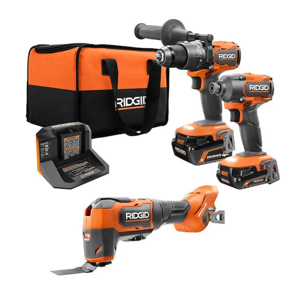18V Brushless Cordless 3 Tool Combo Kit w/ Hammer Drill, Impact Driver, Oscillating Multi Tool, Batteries, Charger  Bag