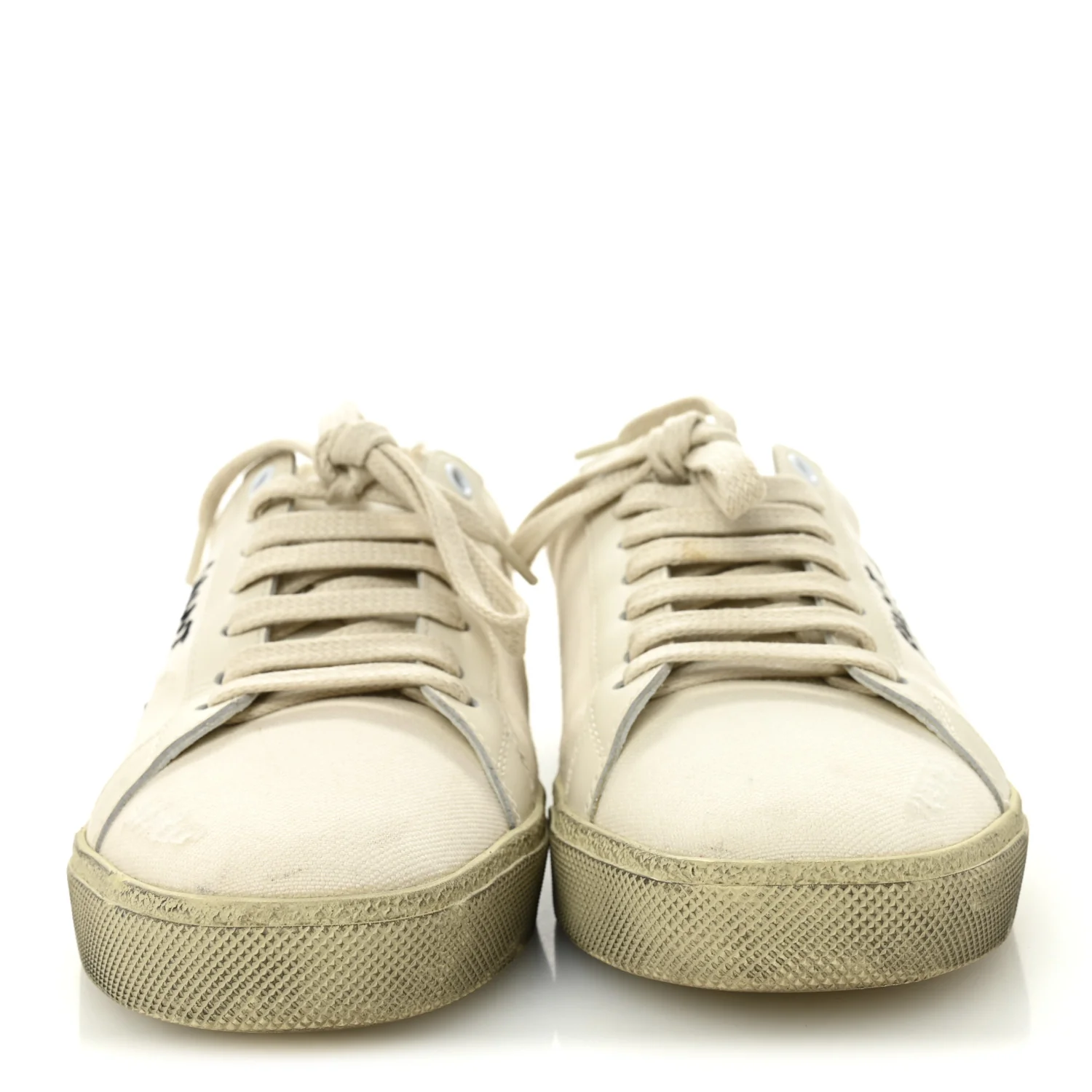 Distressed Canvas Court Classic Sneakers 37 Panna