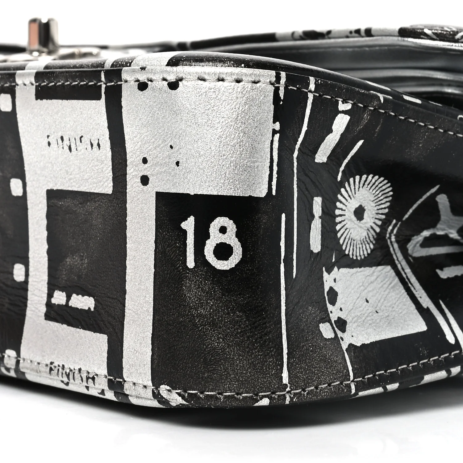 Lambskin Graffiti Printed Medium Double Flap Black Silver
