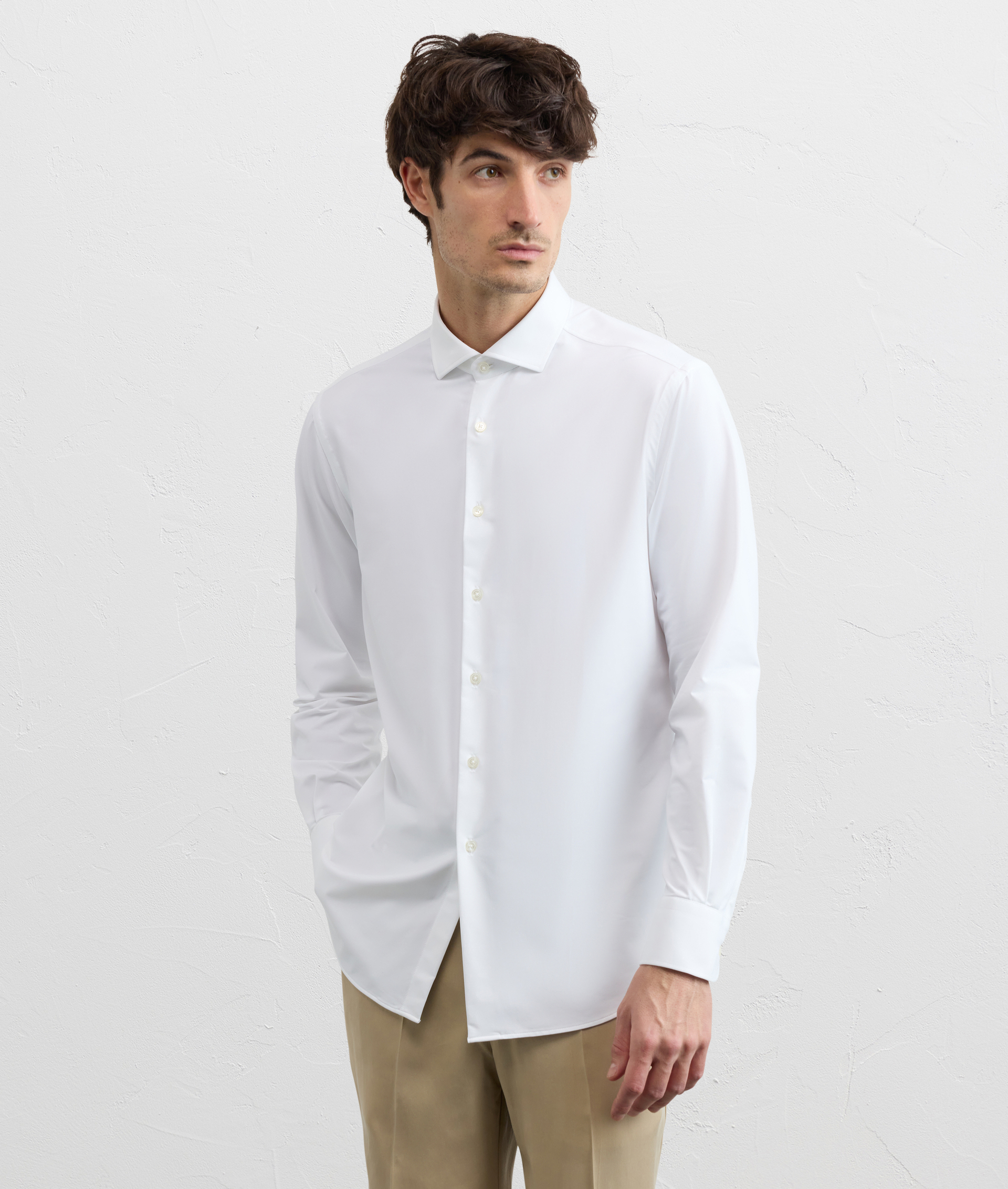 WHITE POLYAMIDE AND ELASTANE SHIRT WITH SMALL TORINO COLLAR AND STANDARD CUFF