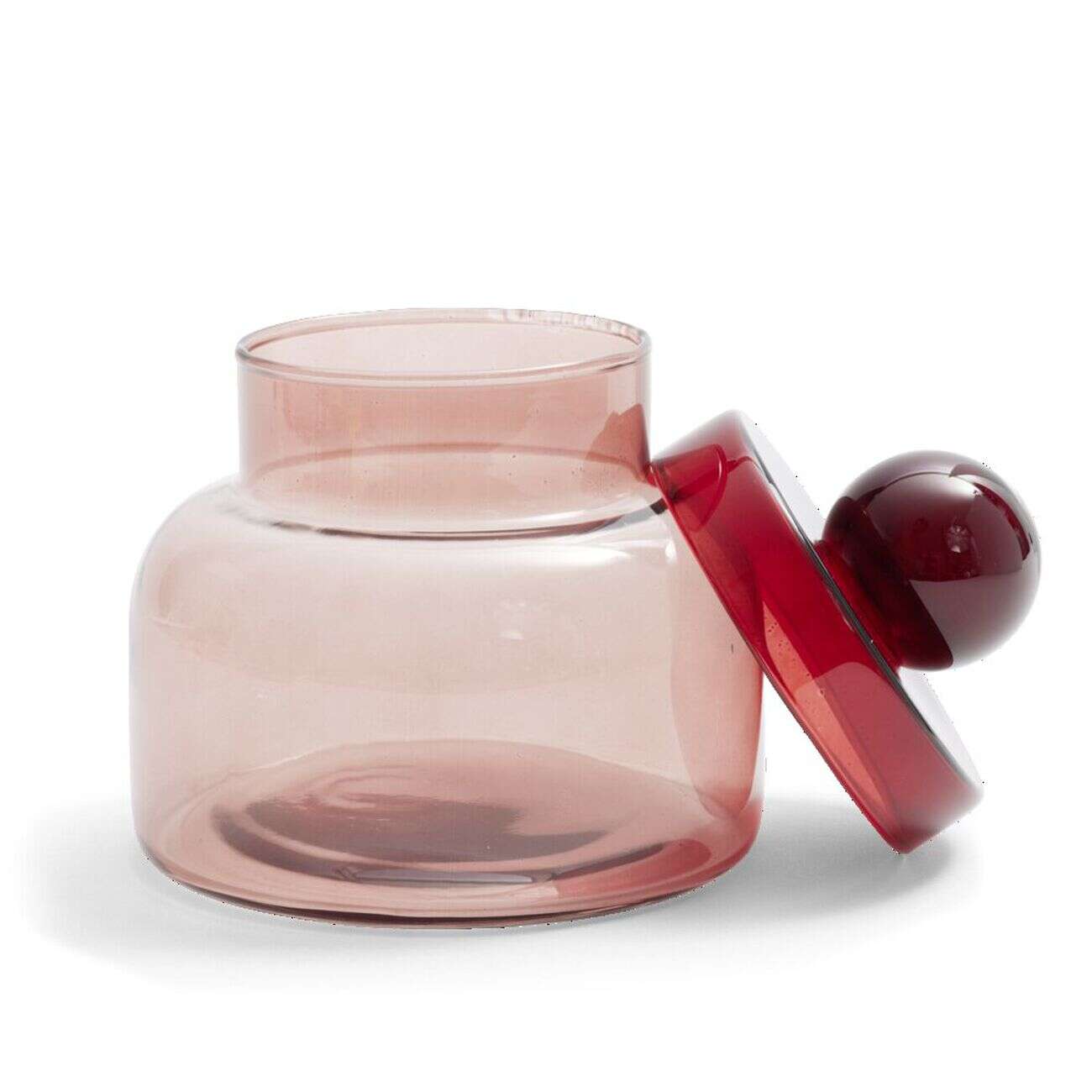 Boîte en verre marron + couvercle rose Ø12xH16cm