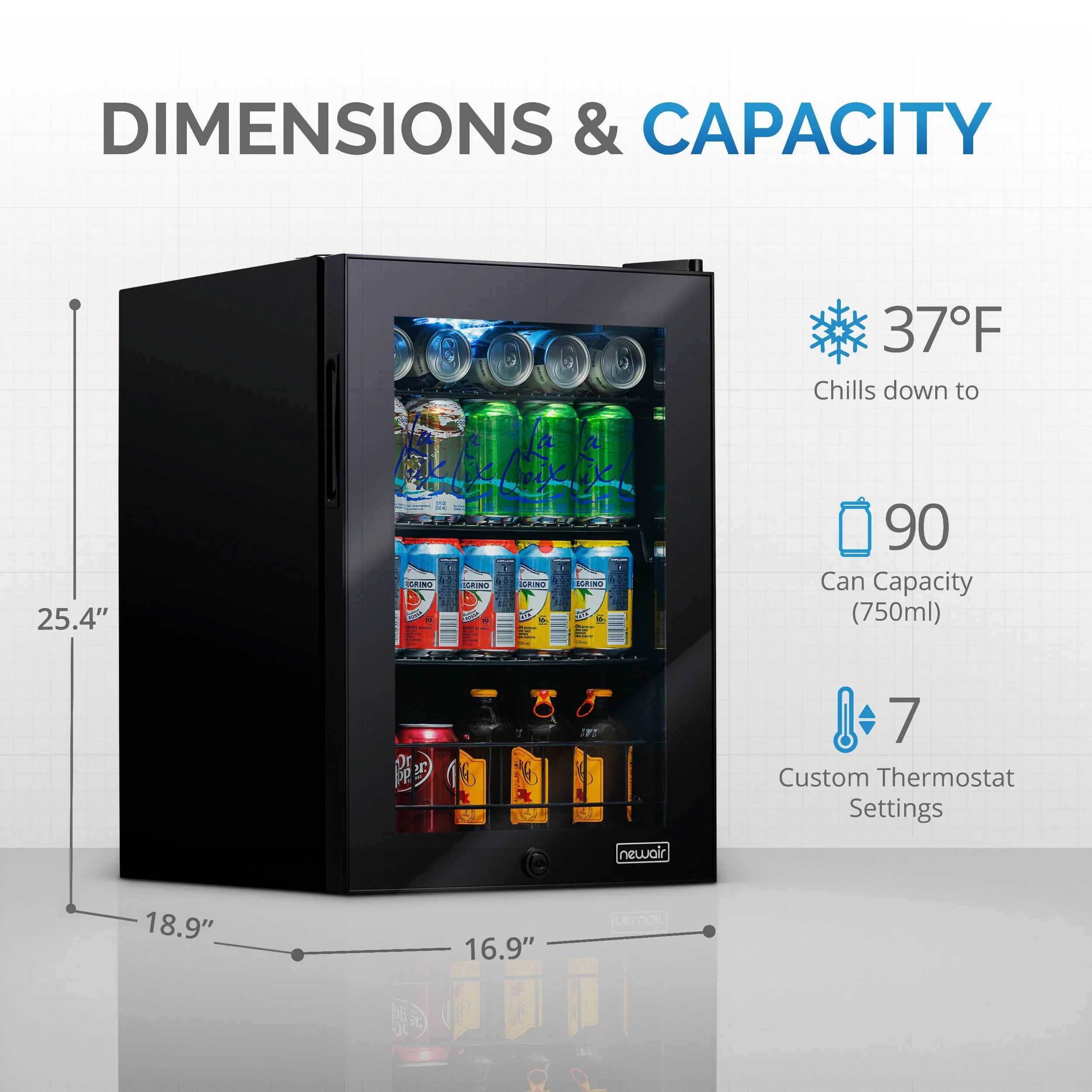 Newair 90-Can Freestanding Black Beverage Fridge - 17