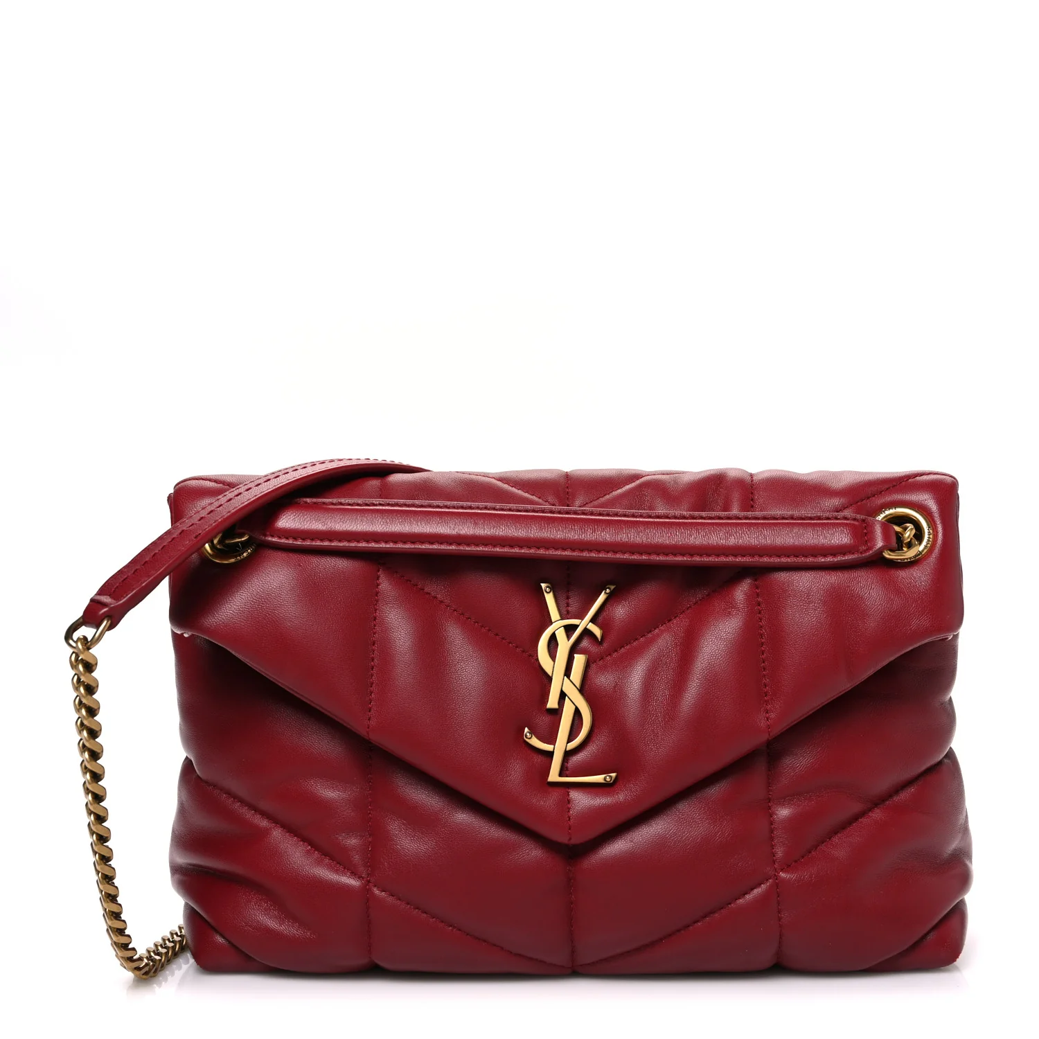 Lambskin Quilted Small Loulou Puffer Monogram Chain Satchel Red