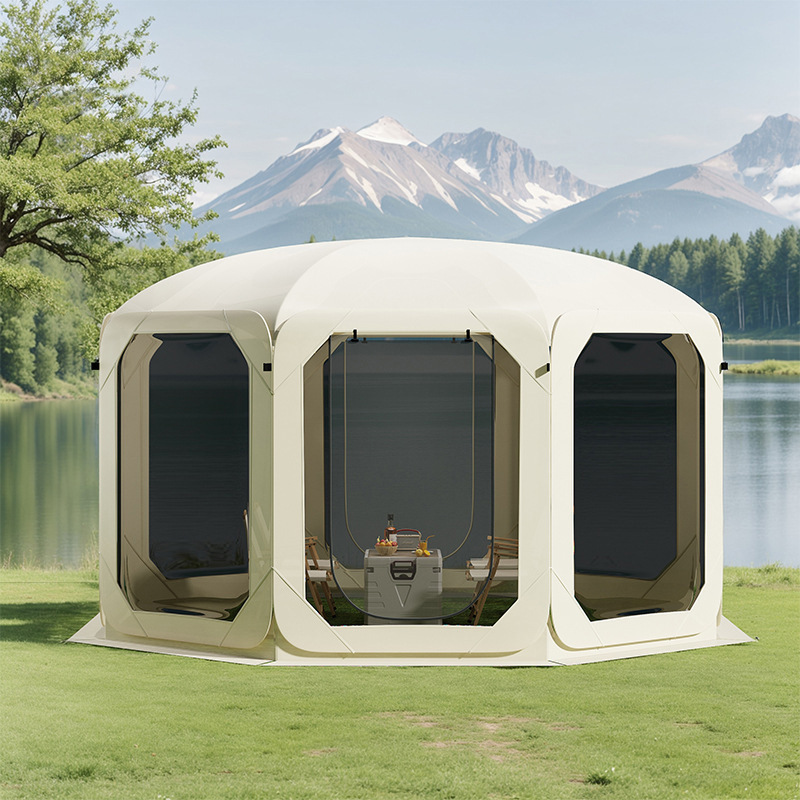 6-Sided Camouflage Mesh Screen Gazebo Tent Outdoor Ventilation Breathable Camping Quick Open Foldable Portable Single Layer Tent