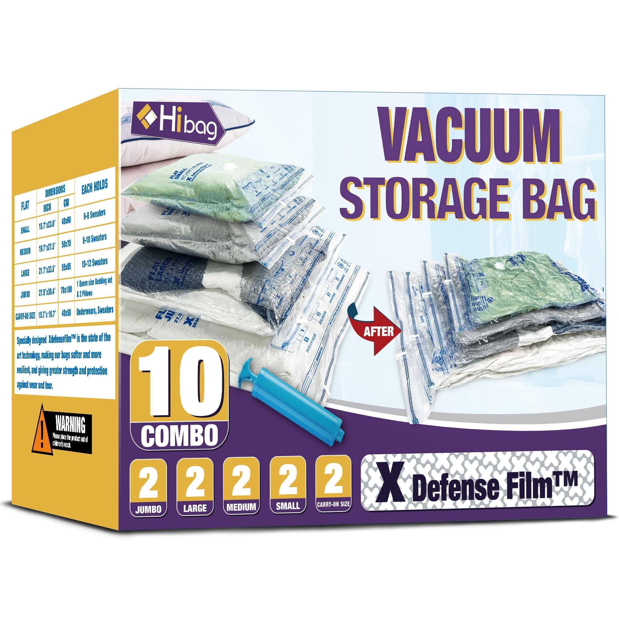 Hibag Space Saver Bags, Vacuum Storage Bags, 10-Pack Vacuum Seal Bags (2 Jumbo, 2 Large, 2 Medium, 2 Small, 2 Roll-Up) with