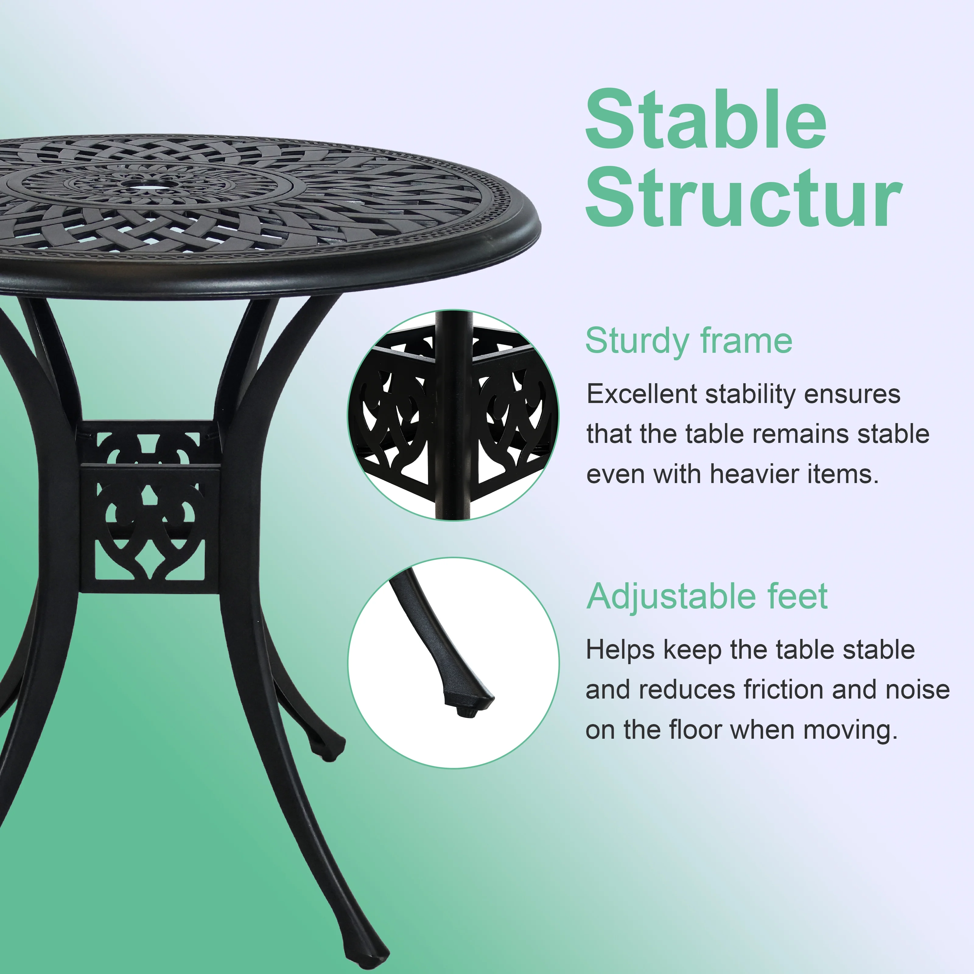 30 3 Inch Round Patio Table Cast Aluminum Patio Table,Metal Patio Dining Table with Umbrella Hole,All Weather Outdoor Bistro Dining Table for Backyard, Garden, Balcony, Black(Black) Image 6