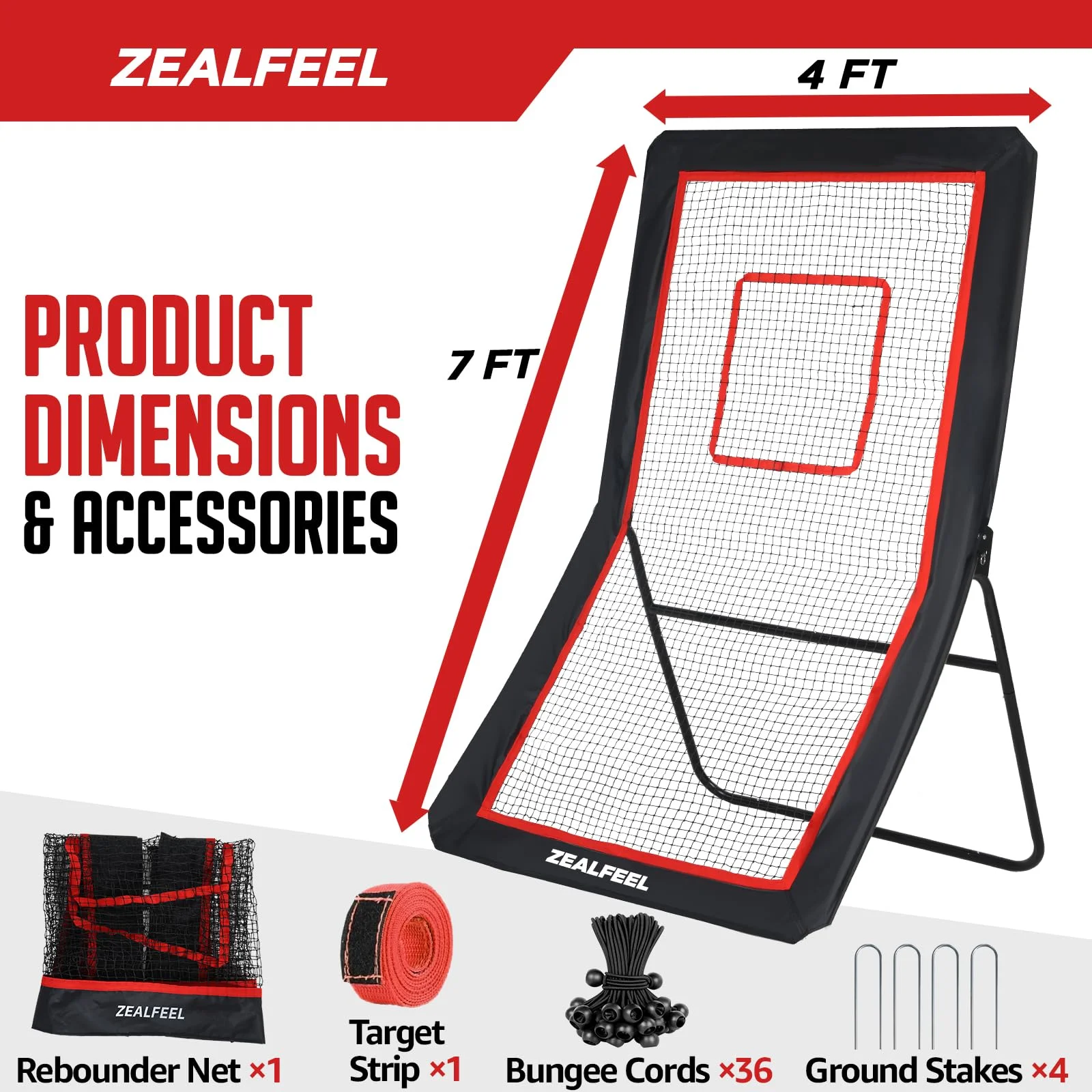 Lacrosse Rebounder, 4x7FT/4x6FT Lacrosse Rebound for Backyard with 5 Rebound Angles, Target Strip, Bounce Back Net Perfect for Lax Baseball Volleyball Soccer Practice - Image 3