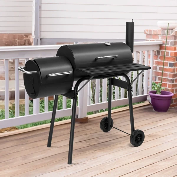 Barrel Charcoal Grill with Offset Smoker, Heavy-Duty Metal, Large Cooking Area, Mobile with Wheels for Backyard/Patio Gatherings - Image 6