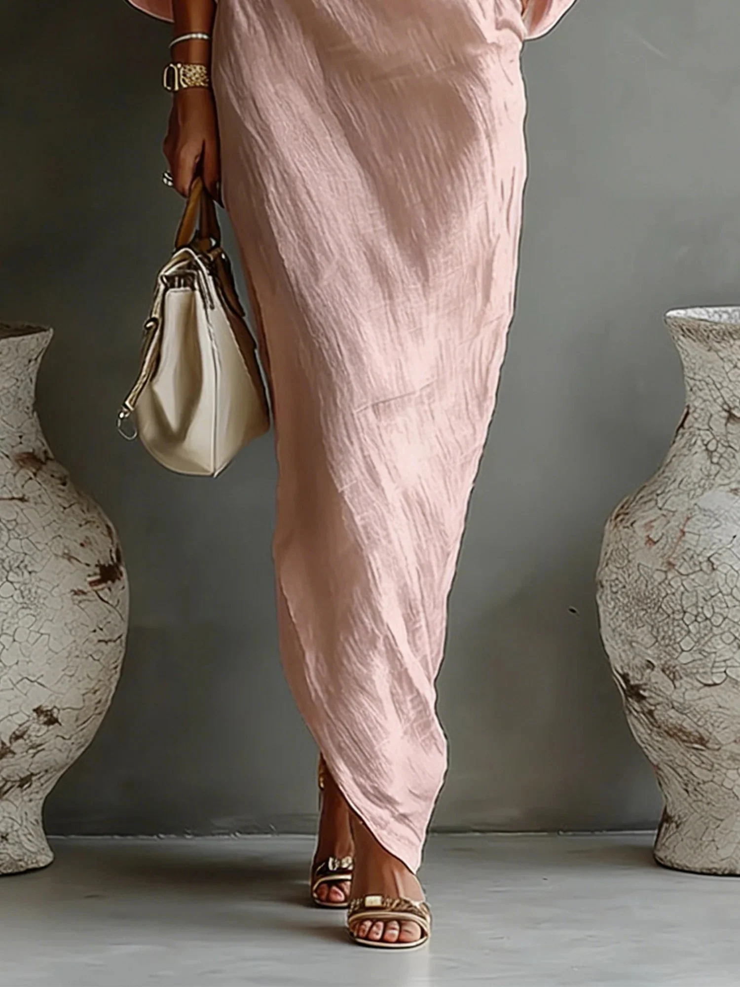 Robe Maxi en Lin à Manches Bouffantes pour Femme