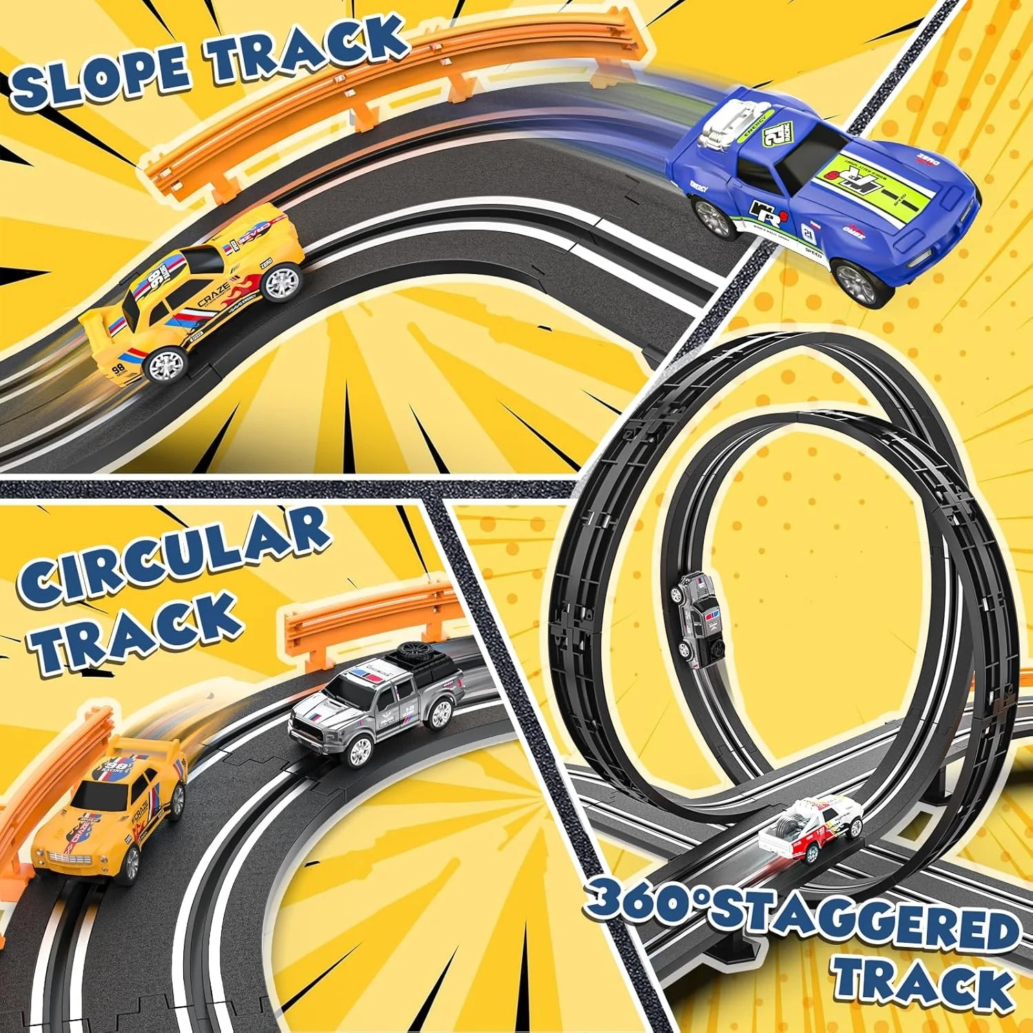 Slot Car Race Track Set with 4 High-Speed Cars, 20.2ft Dual Racing Track with 360° Loop