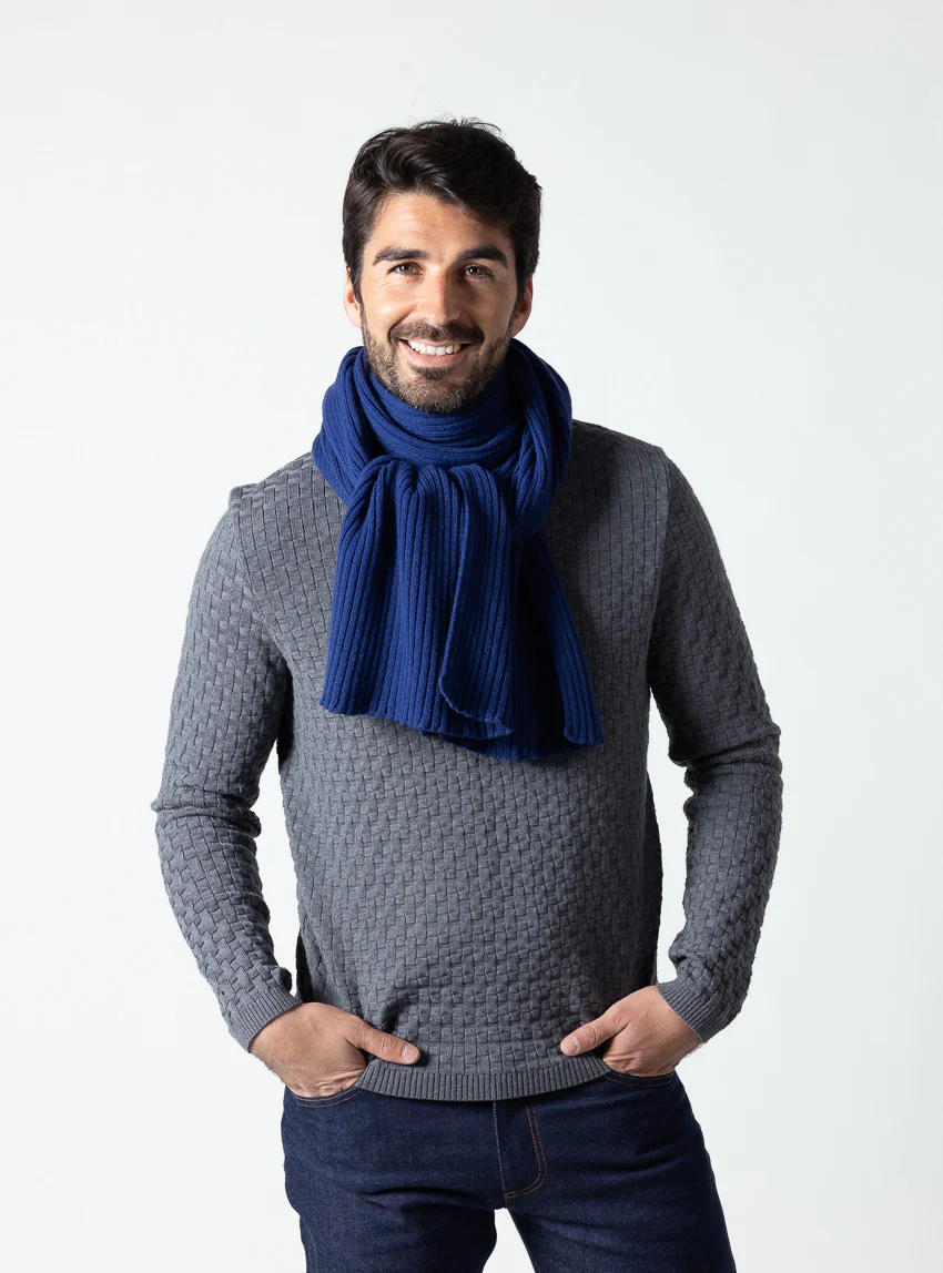 Écharpe homme cachemire et laine bleu