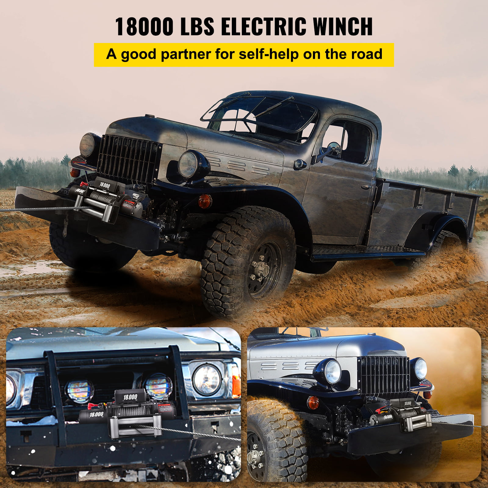 Treuil électrique 18 000 lb (8 165 kg) avec câble en acier 12 V pour VTT, UTV, camion et remorque tout-terrain