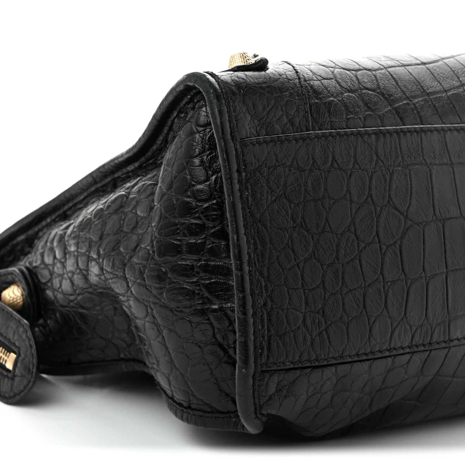 Calfskin Crocodile Embossed Giant 12 Gold Hardware City Black