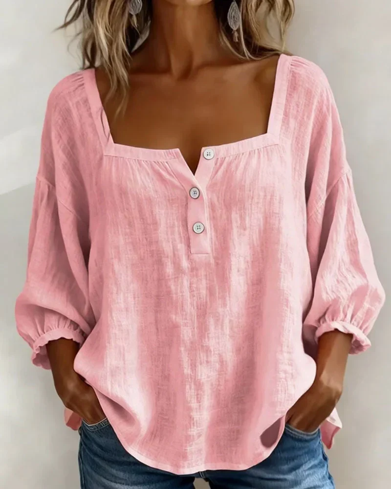 Blouse en coton à encolure carrée et manches longues