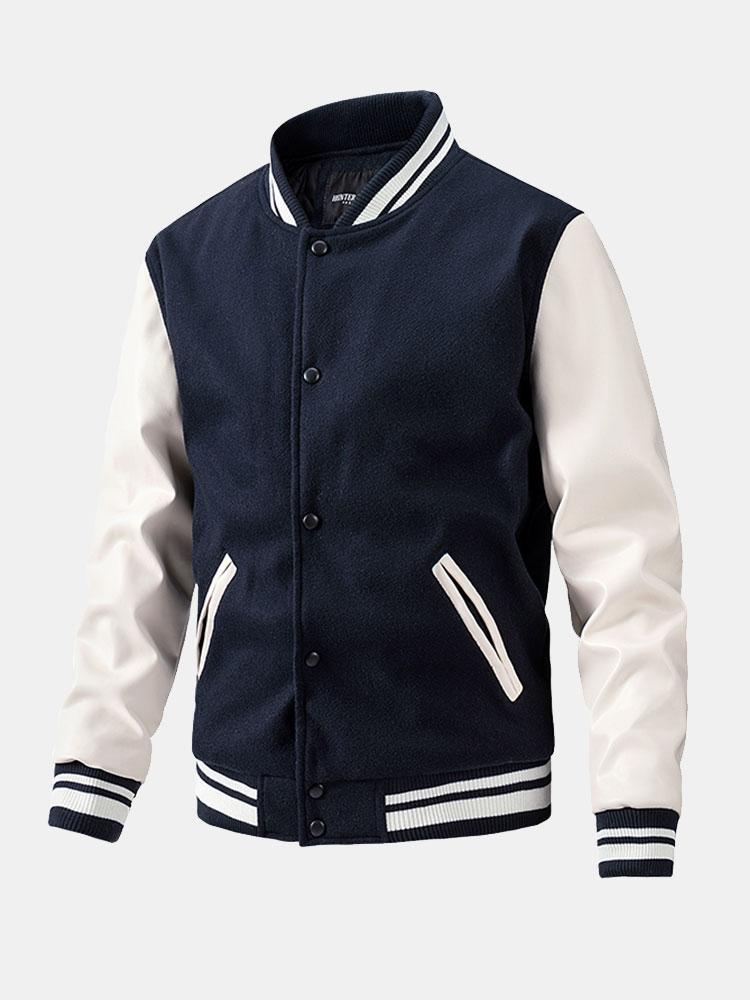 Veste de baseball contrastée en PU aspect laine.