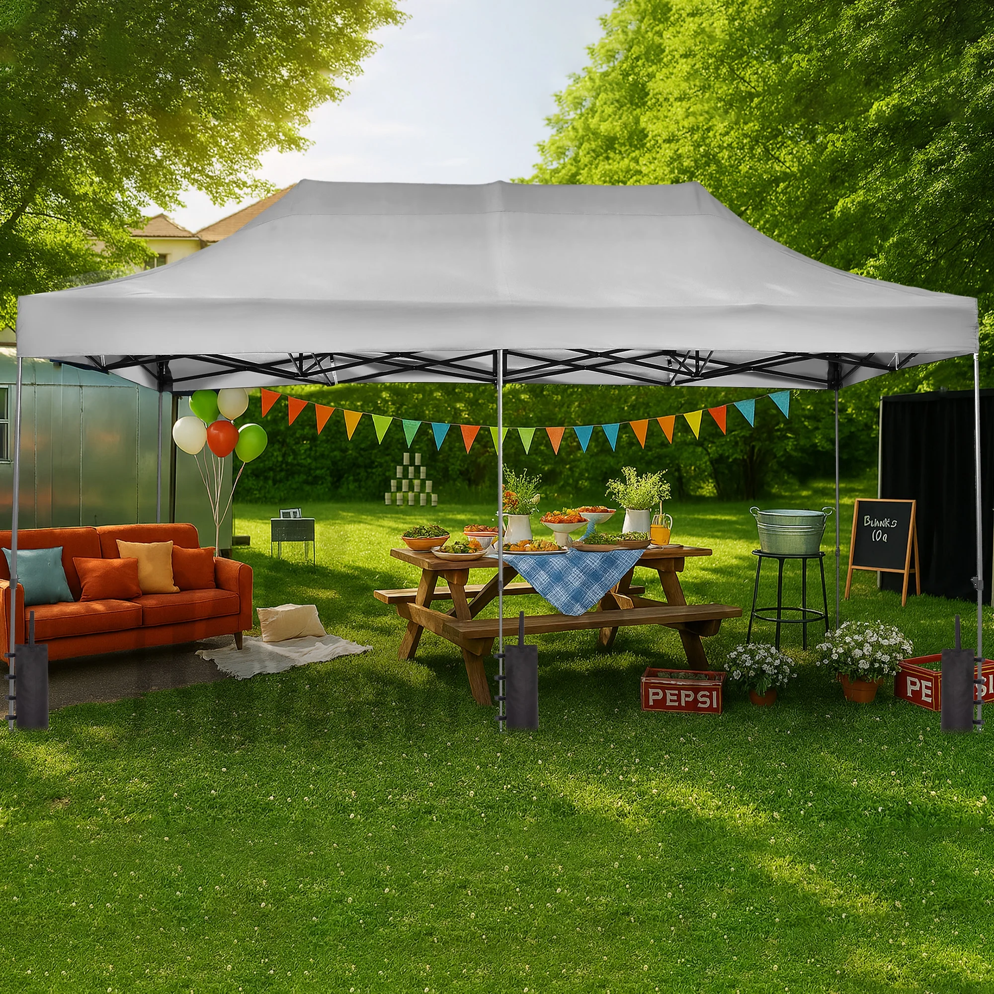 10x20 Heavy Duty Pop up Canopy Tent with Weighted Sandbags,Outdoor Shade Instant Folding Event Gazebo with Wheeled Bags,White(White/Sandbags) - Image 4