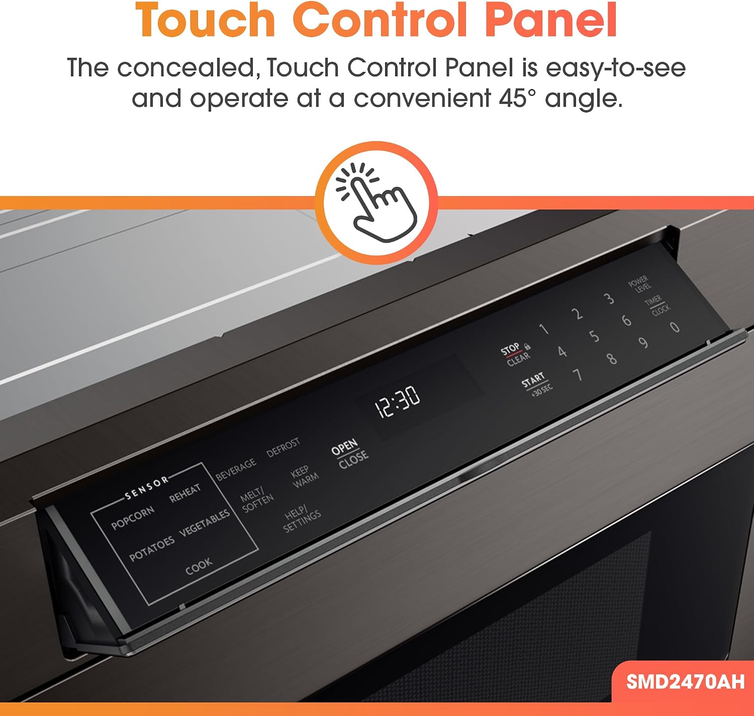 SHARP SMD2470AH Microwave Drawer Oven, 24-inch, 1.2 Cubic Feet, 950 Watt, Concealed Control Panel with Digital LCD Display, Black Stainless Steel