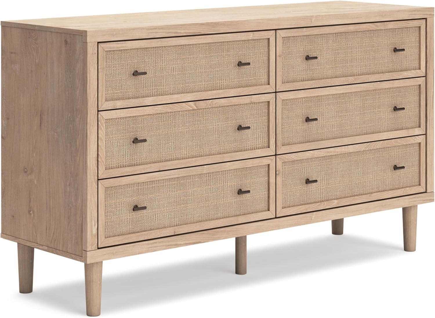Signature Design by Ashley Cielden Coastal 6-Drawer Dresser, Bronze-Tone Knobs, Safety Stop, Textured Cane Details, 62.01