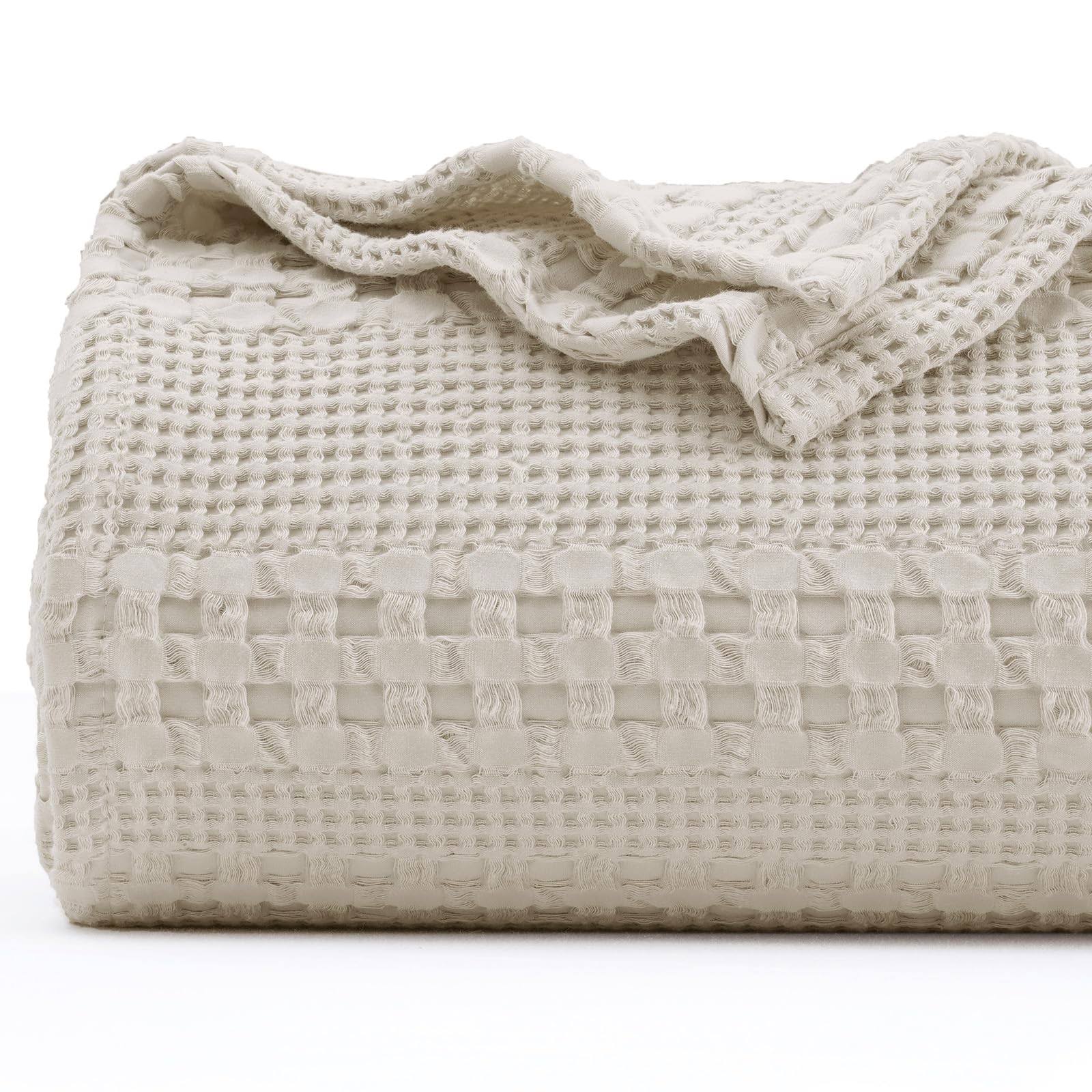 PHF 100% Cotton Waffle Weave Blanket King Size - Washed Soft Lightweight Blanket for All Season - Breathable and Skin-Friendly B