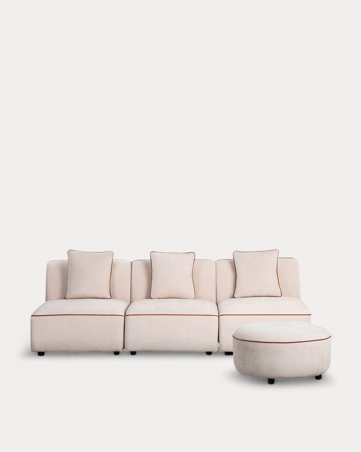 Ilham - Sofá Modular de 3 Piezas Sillón con Puff Redondo de Tela Ilham