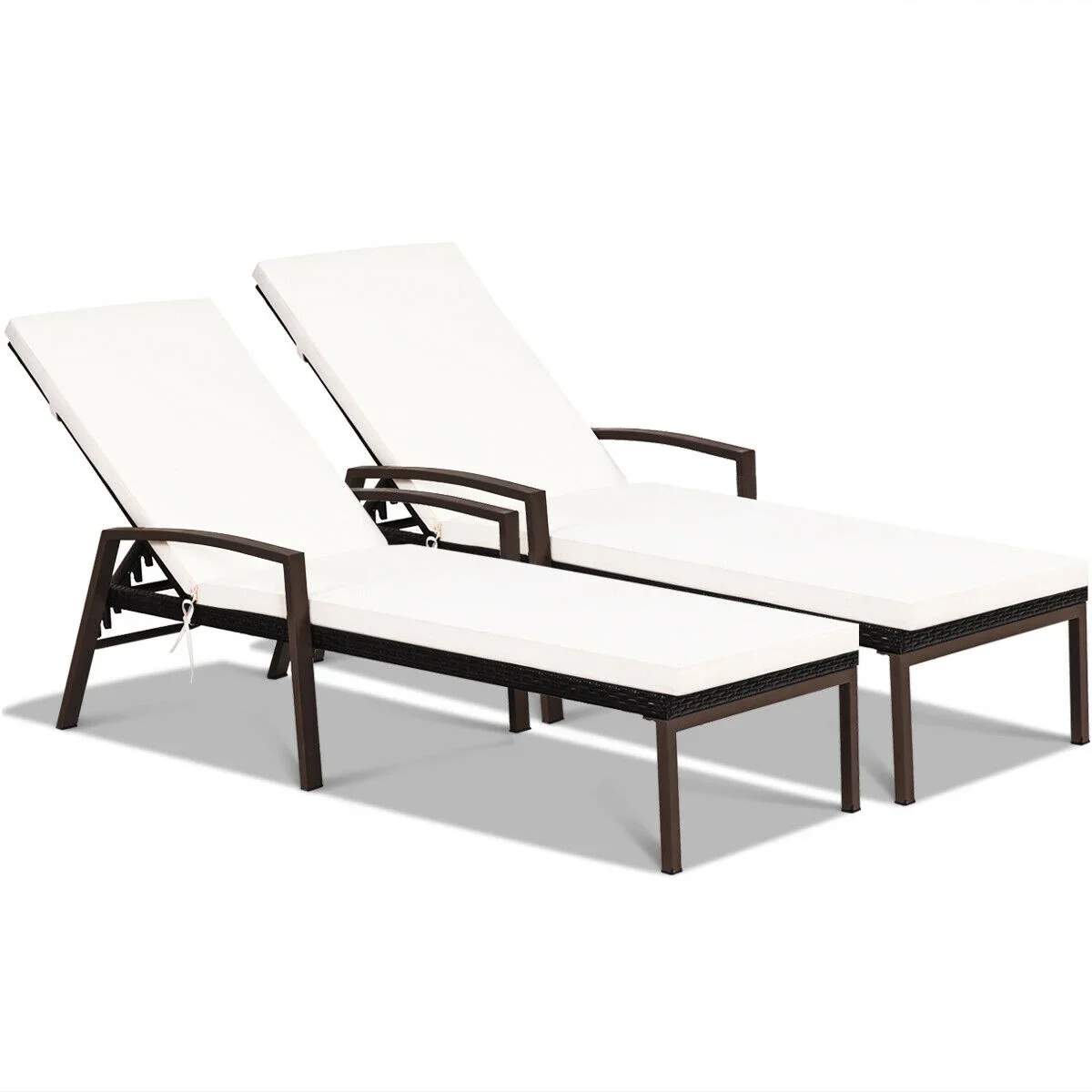 Costway 2PCS Patio Rattan Lounge Chair Chaise Recliner Back Adjustable Cushioned Garden Brown