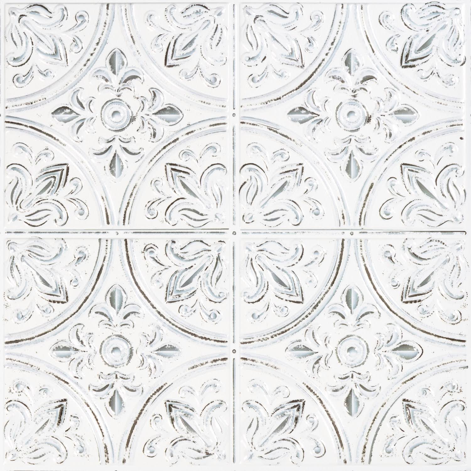 RoomMates Peel and Stick Tile Backsplash White Tin