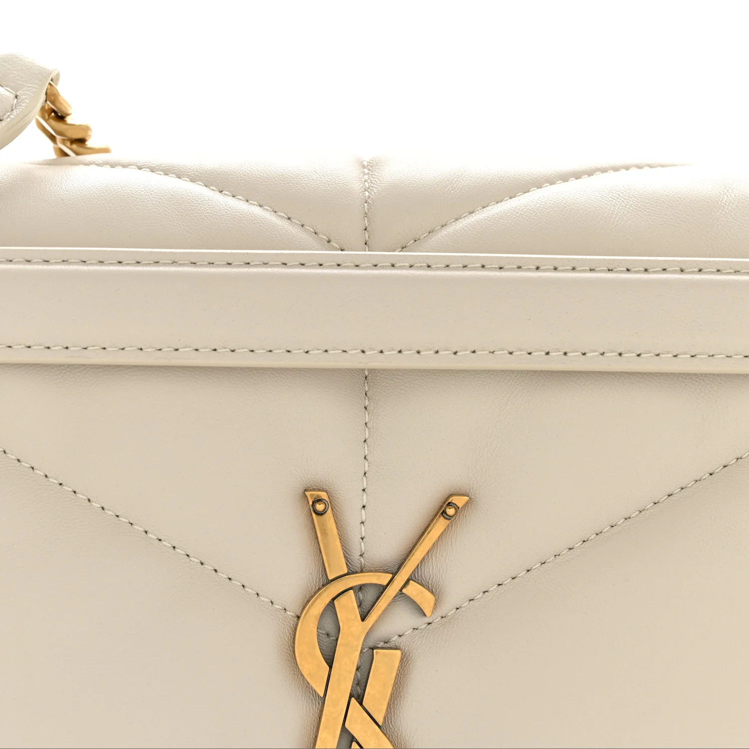 Lambskin Quilted Medium Loulou Puffer Monogram Chain Satchel Crema Soft