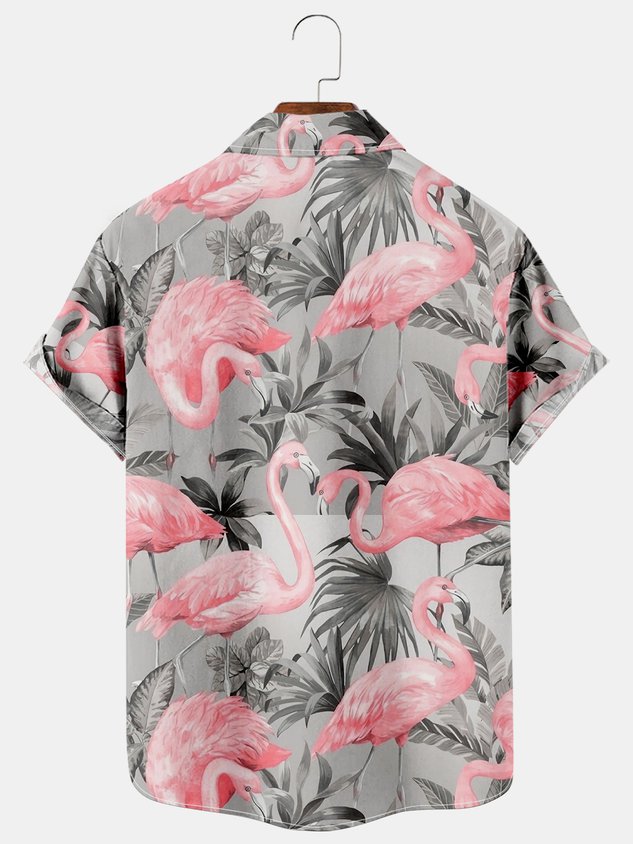 Chemise hawaïenne à manches courtes pour homme, imprimée, décontractée et respirante, motif flamant rose