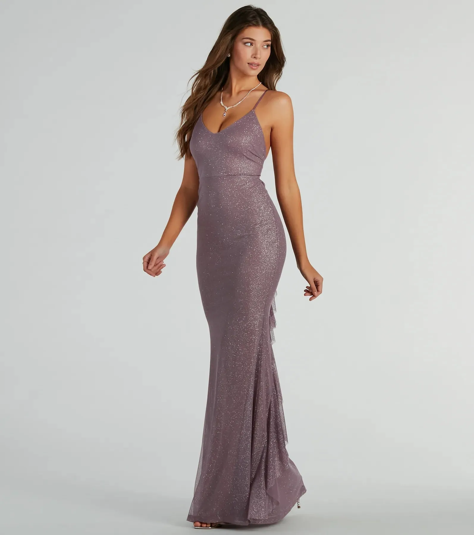 Linda Formal Glitter Ruffled Dress Lavender