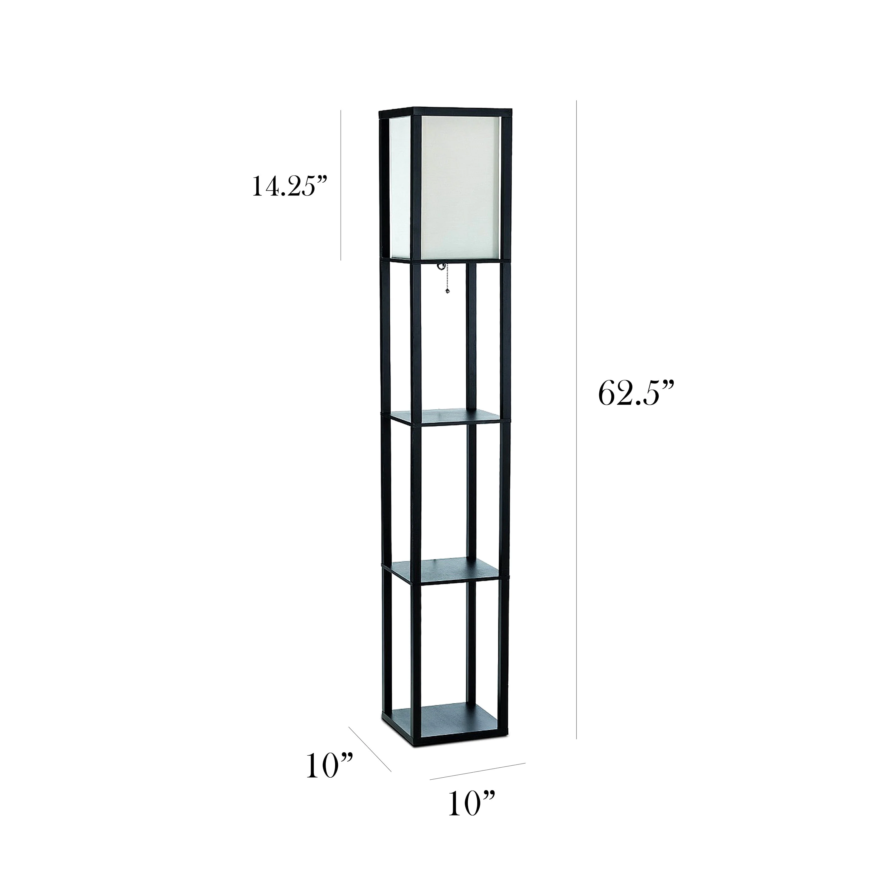 Simple Designs Floor Lamp Etagere Organizer Storage Shelf with Linen Shade, Black Image 4