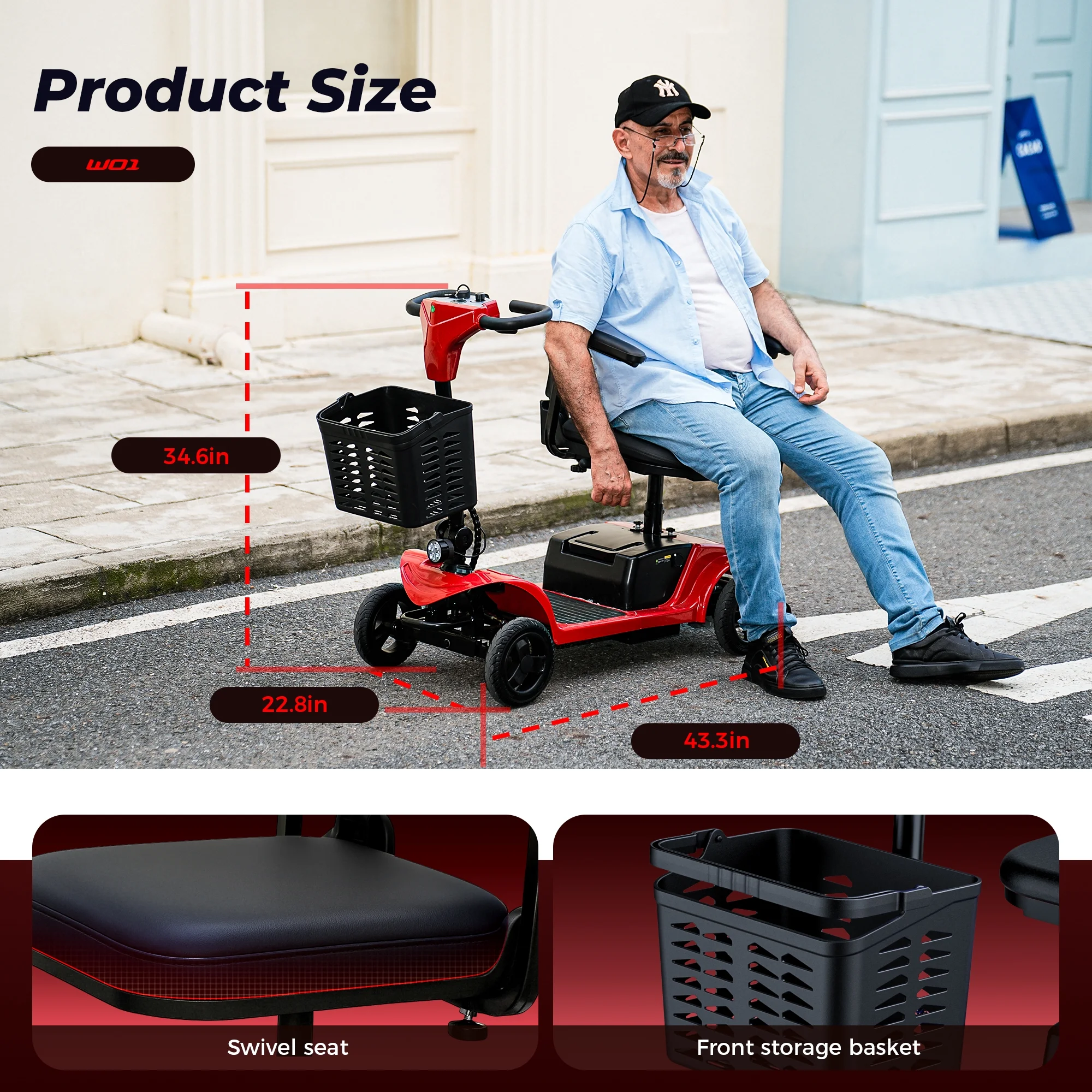 4 Wheel Mobility Scooter for Seniors, Wider Seats Foldale Electric Wheelchair Device for Travel, Upgraded for Superior Performance, Red(Red) - Image 8