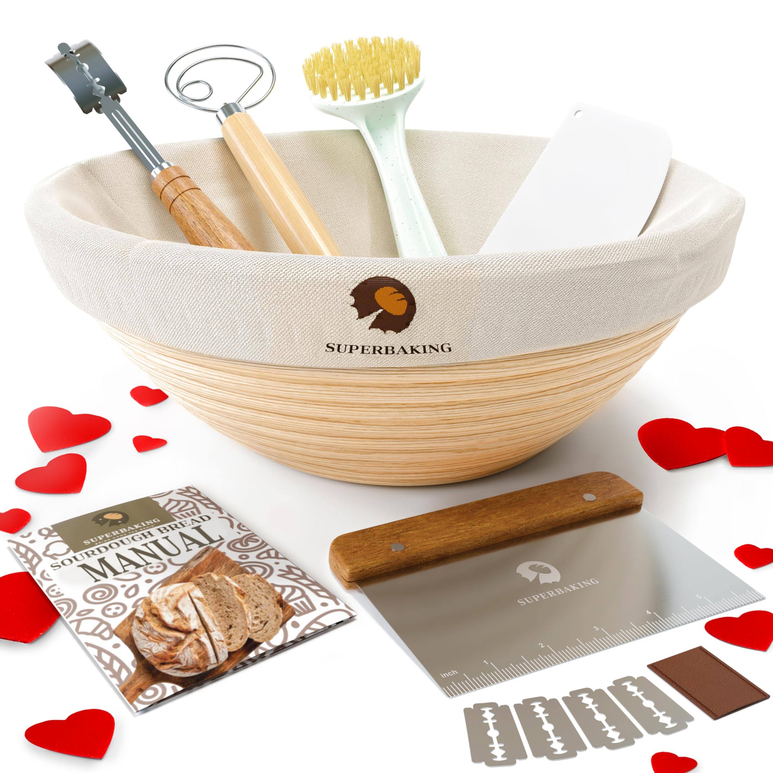 Superbaking Banneton Bread Proofing Basket Set, Round 9in Sourdough Proofing Basket for Bread Making Tools Supplies, Banneton Basket Sourdough Bread
